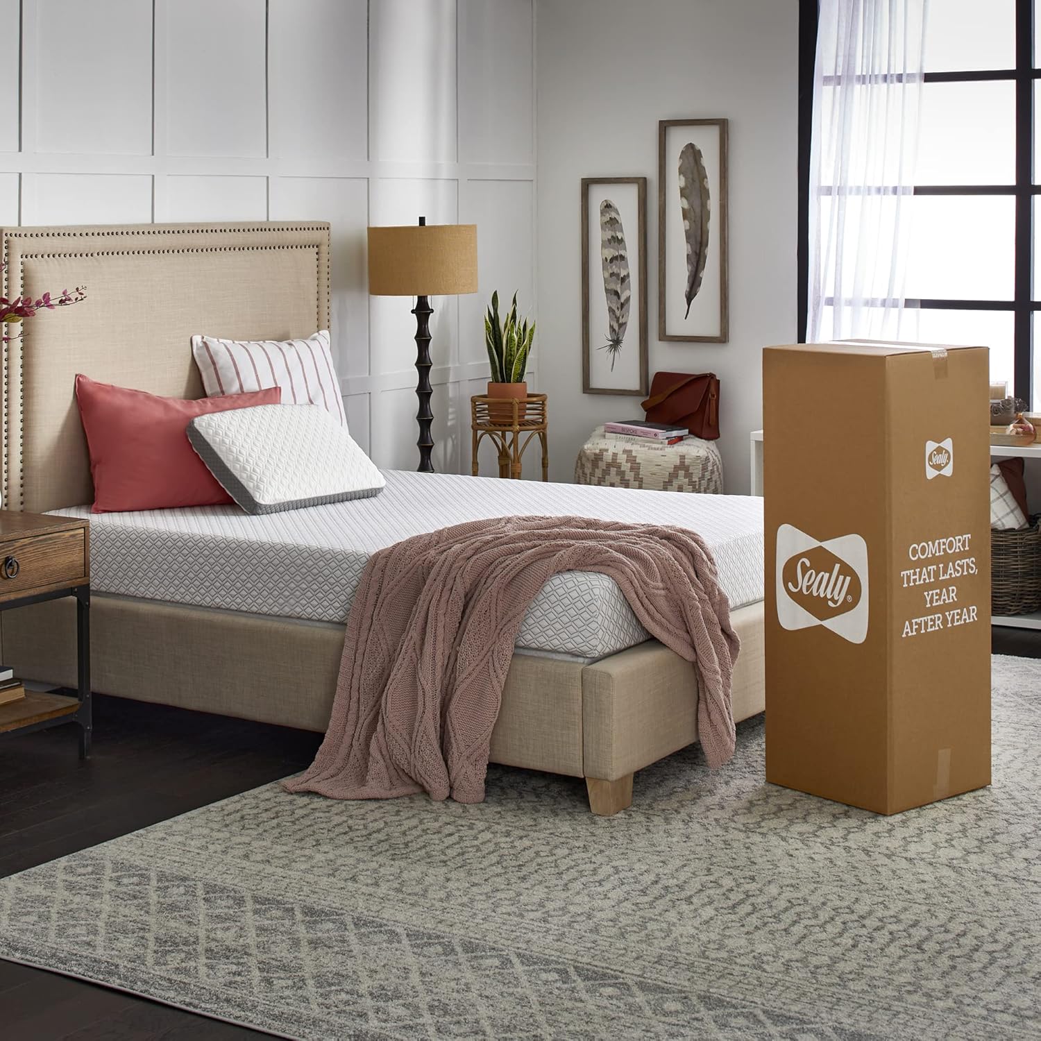 Sealy Cool & Clean – Cama de espuma viscoelástica de 8 pulgadas, tamaño individual XL, color blanco