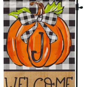 PAMBO CFA72-1J – Bandera de jardín de calabaza con monograma, bandera de otoño de 12 x 18 pulgadas, doble cara para familia, apellido, inicial, PAMBO CFA72-1J – Bandera de jardín de calabaza con monograma, bandera de otoño de 12 x 18 pulgadas, doble cara para familia, apellido, inicial,