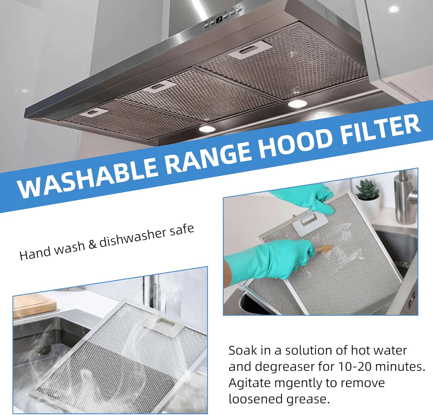 2 filtros de aluminio para campana extractora, W10169961A, de 10.5 x 12 pulgadas, compatible con Whirl.pool Ik.ea Kitchen.Aid Jenn. Campana