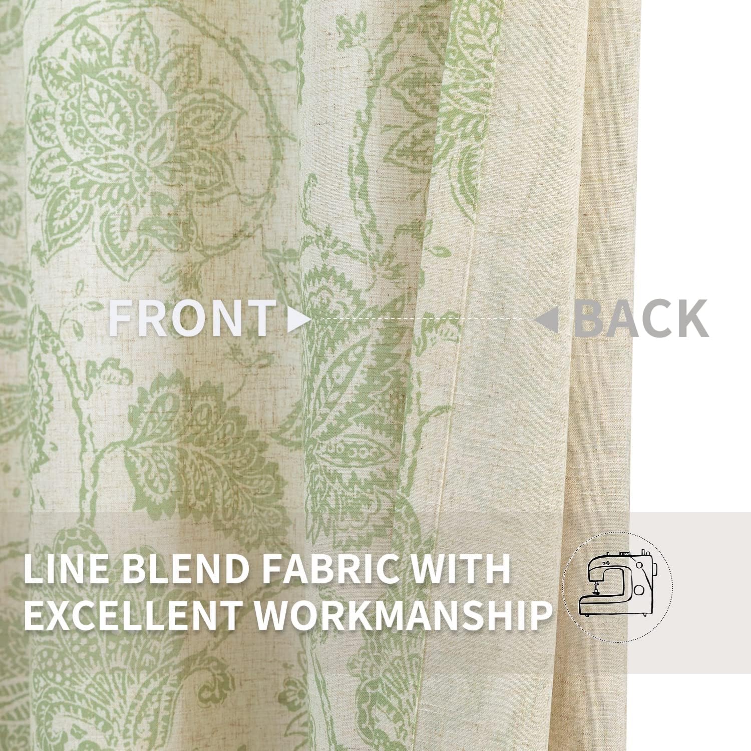 jinchan Cortinas de lino para sala de estar, cortinas con estampado de cachemira floral verde de 84 pulgadas de largo, cortinas Ikat filtrantes de