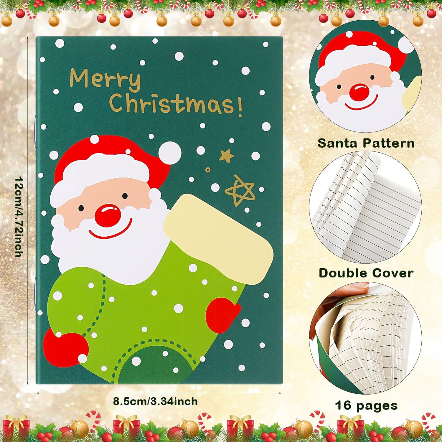 Zonon Mini cuaderno de Navidad, mini bloc de notas de Navidad, cuaderno de bolsillo con temática de Navidad, muñeco de nieve, Papá Noel, cuaderno