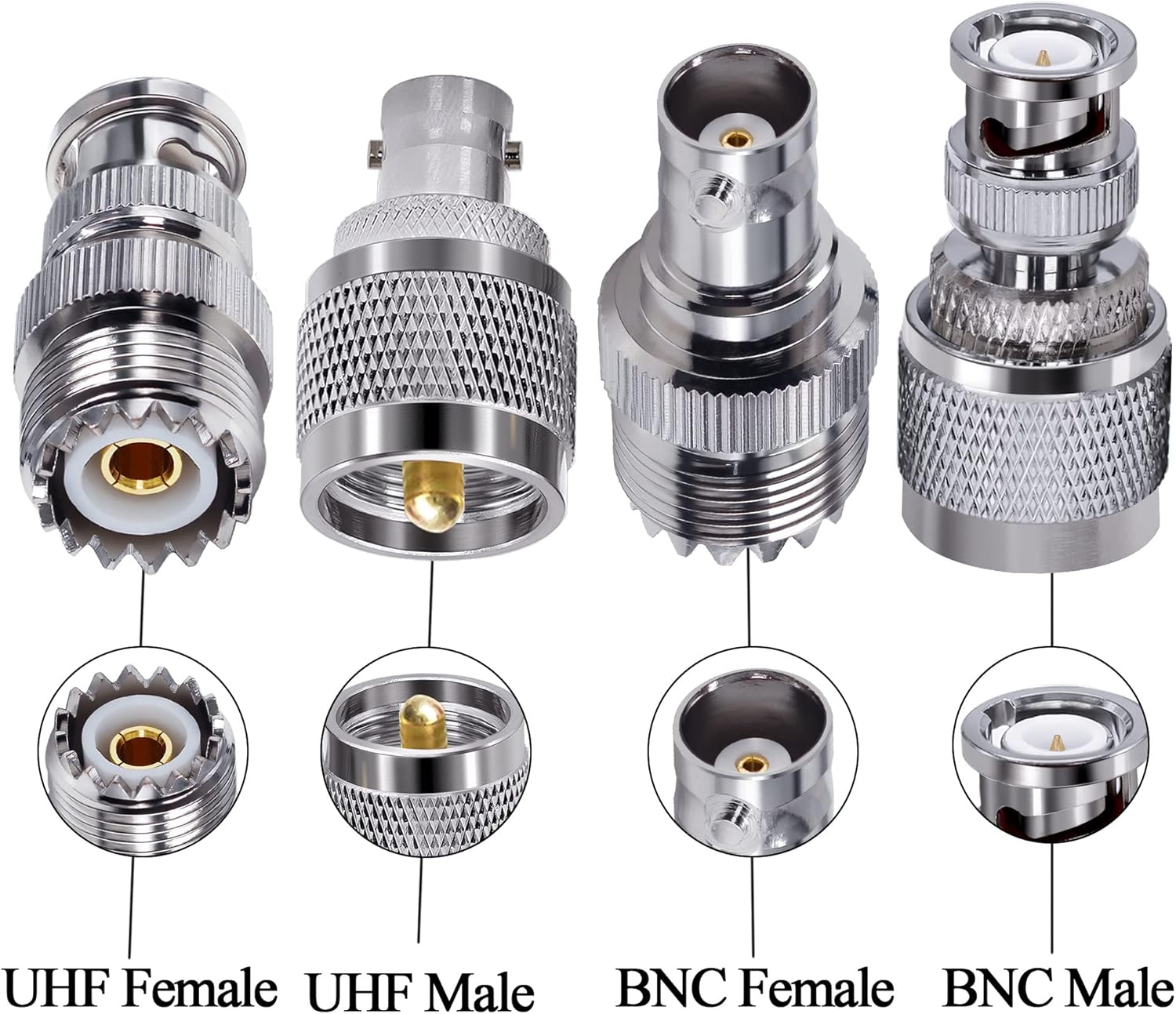 4 unids PL259 SO239 a BNC adaptador de cable coaxial, kit adaptador BNC a UHF macho a hembra Cable cambiadores de género Kit de conector coaxial