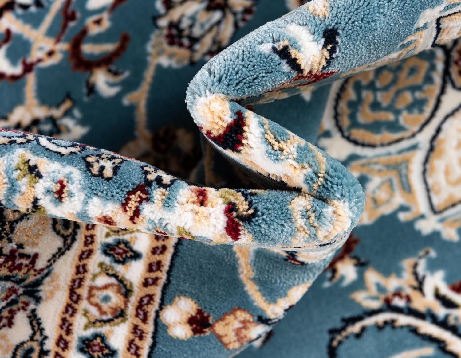 Rugs.com Rabia Collection – Alfombra baja azul de 5 x 8 pies, perfecta para dormitorios, comedores, salas de estar