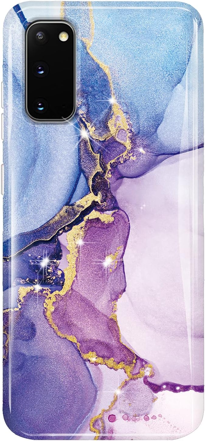 luolnh Funda para Samsung Galaxy S20, funda para Samsung S20 para niñas y mujeres, diseño de mármol brillante con purpurina dorada, a prueba de