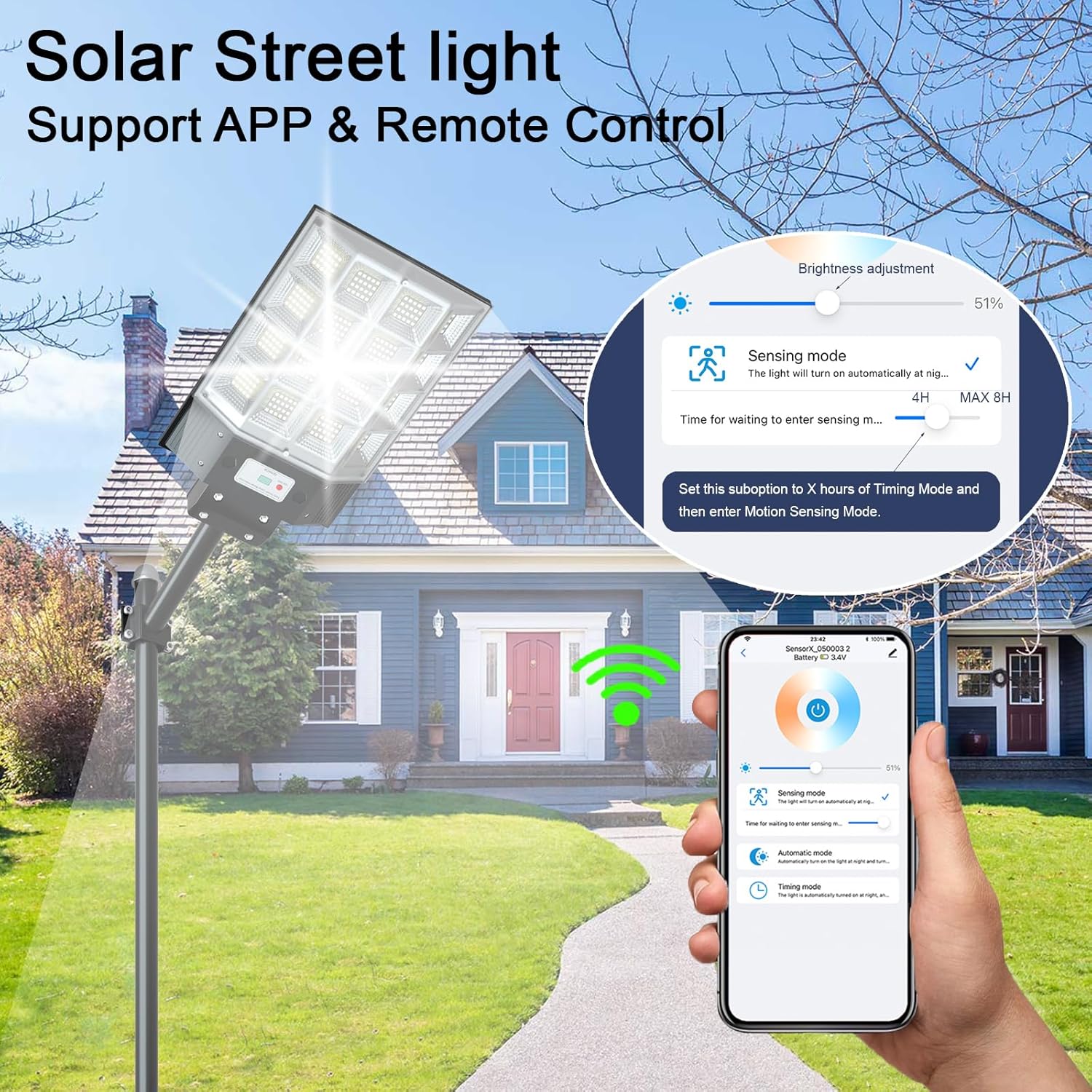 Luces solares de calle al aire libre del anochecer al amanecer, luz de inundación de 1500 W con aplicación 200000lm luz impermeable del sensor de