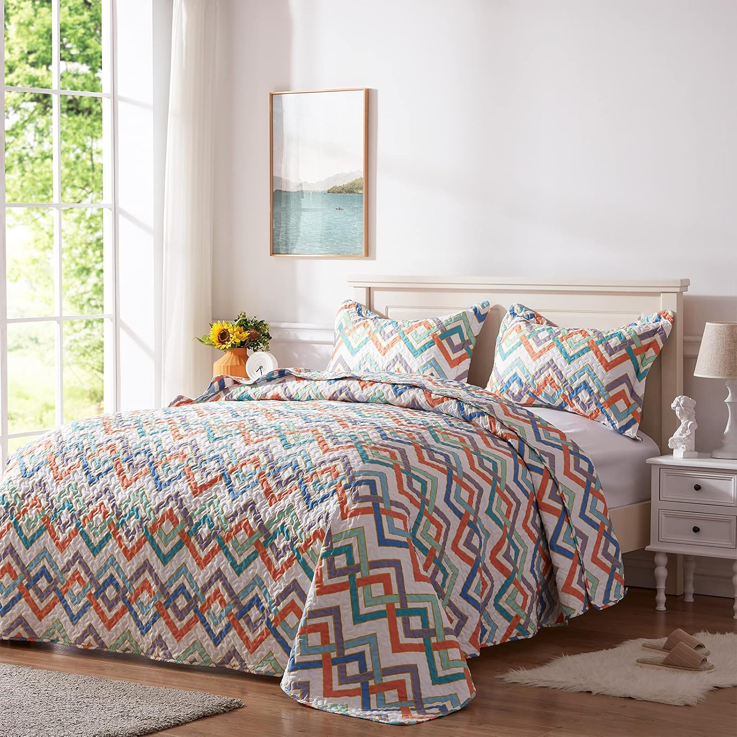 SunStyle Home – Juego de colcha de cama de microfibra, ligero y suave, reversible, patrón de colcha, colchas para todas las estaciones.