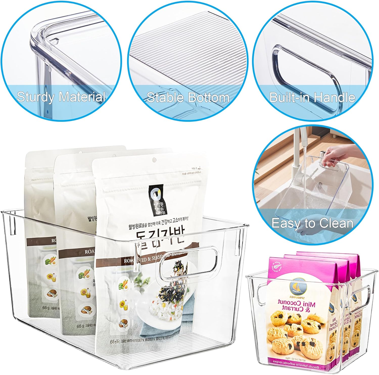 Paquete de 8 cubos organizadores de refrigerador, contenedores de almacenamiento de plástico transparente con asas, organización de despensa y