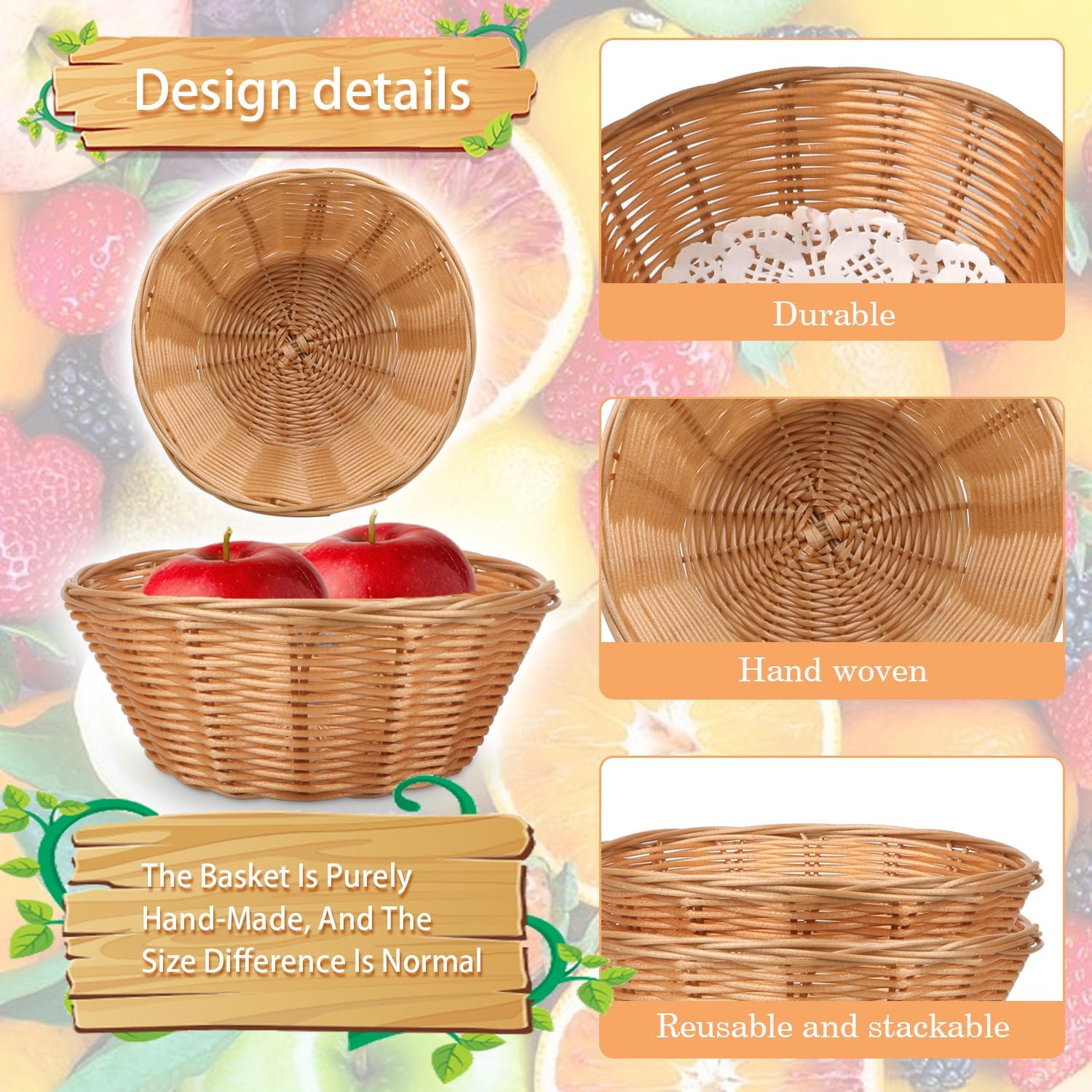 Yimerlen 12 cestas pequeñas redondas de pan de plástico estilo comedor para servir 7 x 7 x 3 pulgadas, cestas de pan calentadas tejidas para frutas,