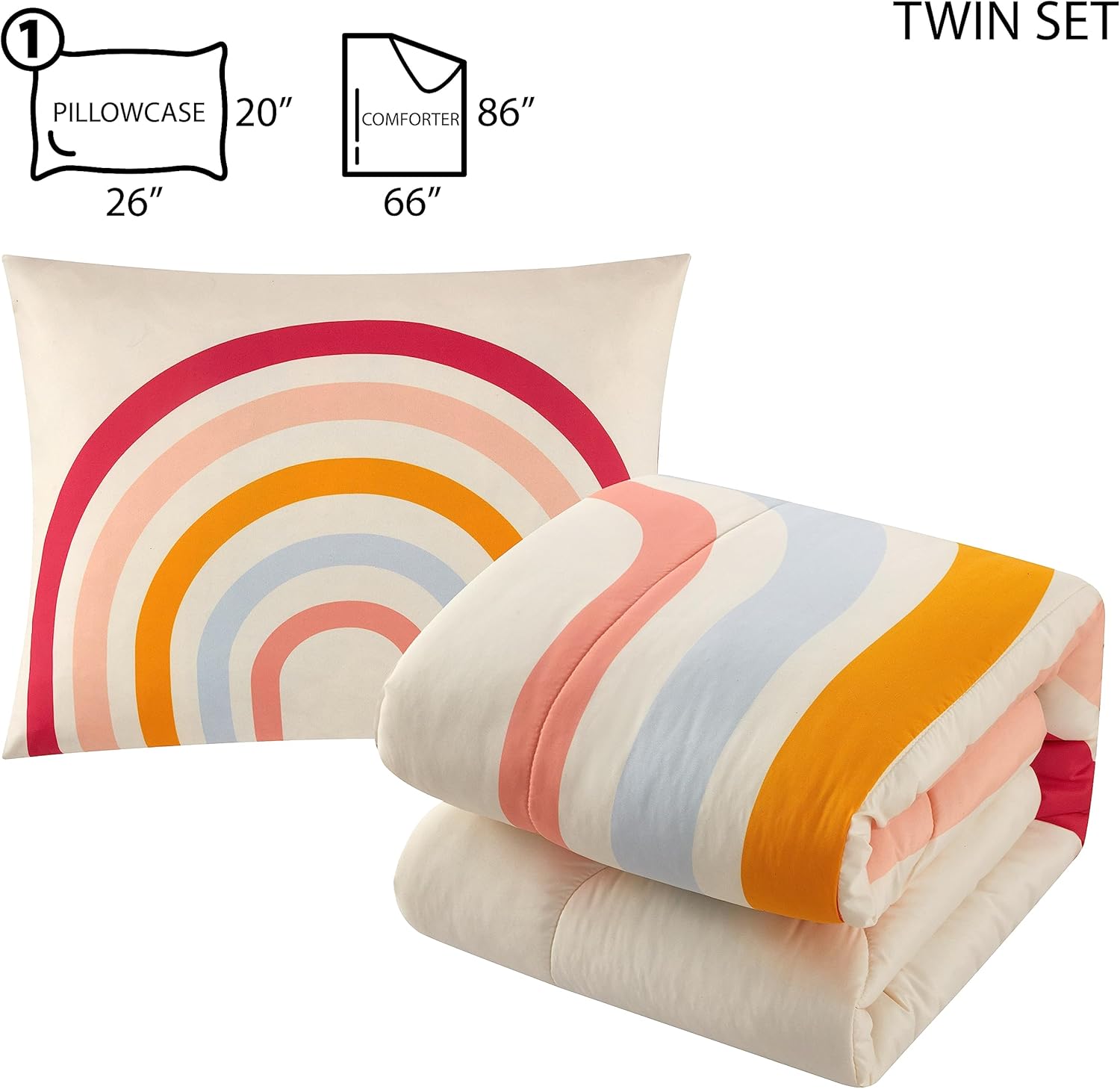 Heritage Kids Easy Wash – Juego de edredón de microfibra ultra suave y acogedor con edredón y funda, diseño moderno de arco iris, tamaño individual