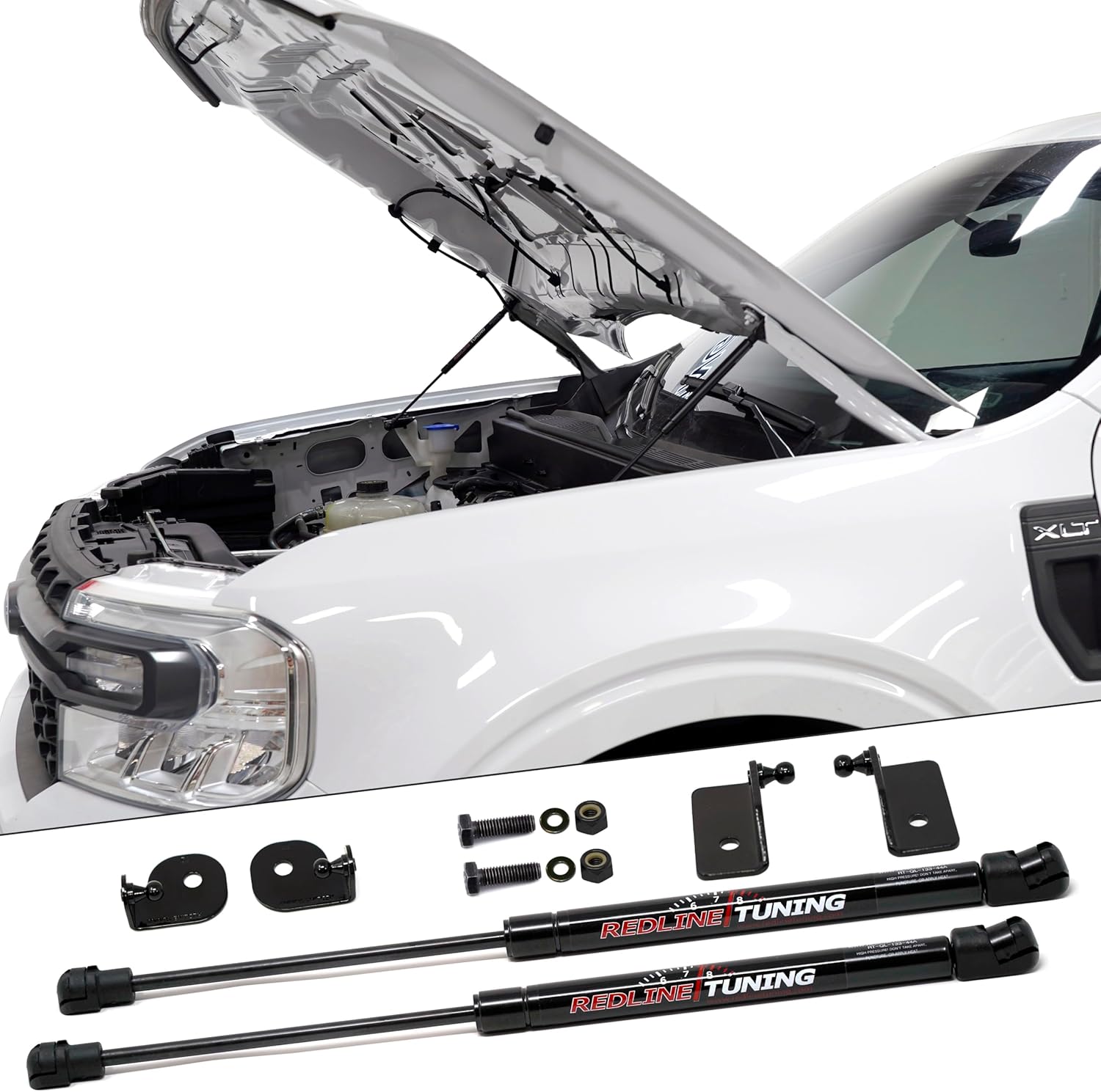 Redline Tuning 21-11041-02 Sistema QuickLIFT Plus de capó compatible con Ford Maverick 2022+ (todos los componentes negros – sistema atornillado)