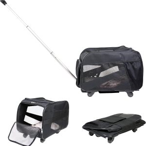 Pet Smart Cart, grande, negro, con ruedas, con ruedas, bolsa de viaje plegable plegable de lados suaves, bolsa de equipaje aprobada por la aerolínea Pet Smart Cart, grande, negro, con ruedas, con ruedas, bolsa de viaje plegable plegable de lados suaves, bolsa de equipaje aprobada por la aerolínea