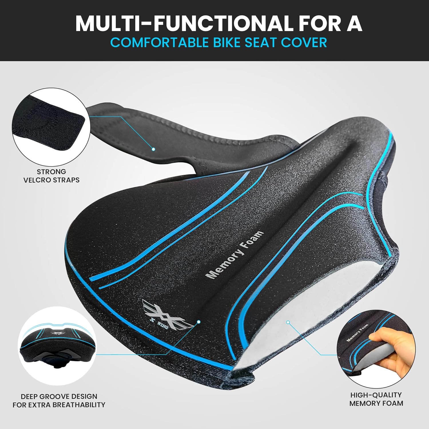 X Wing Funda de asiento de bicicleta acolchada con espuma viscoelástica o gel, sillín de bicicleta suave para hombres y mujeres, cómodo cojín