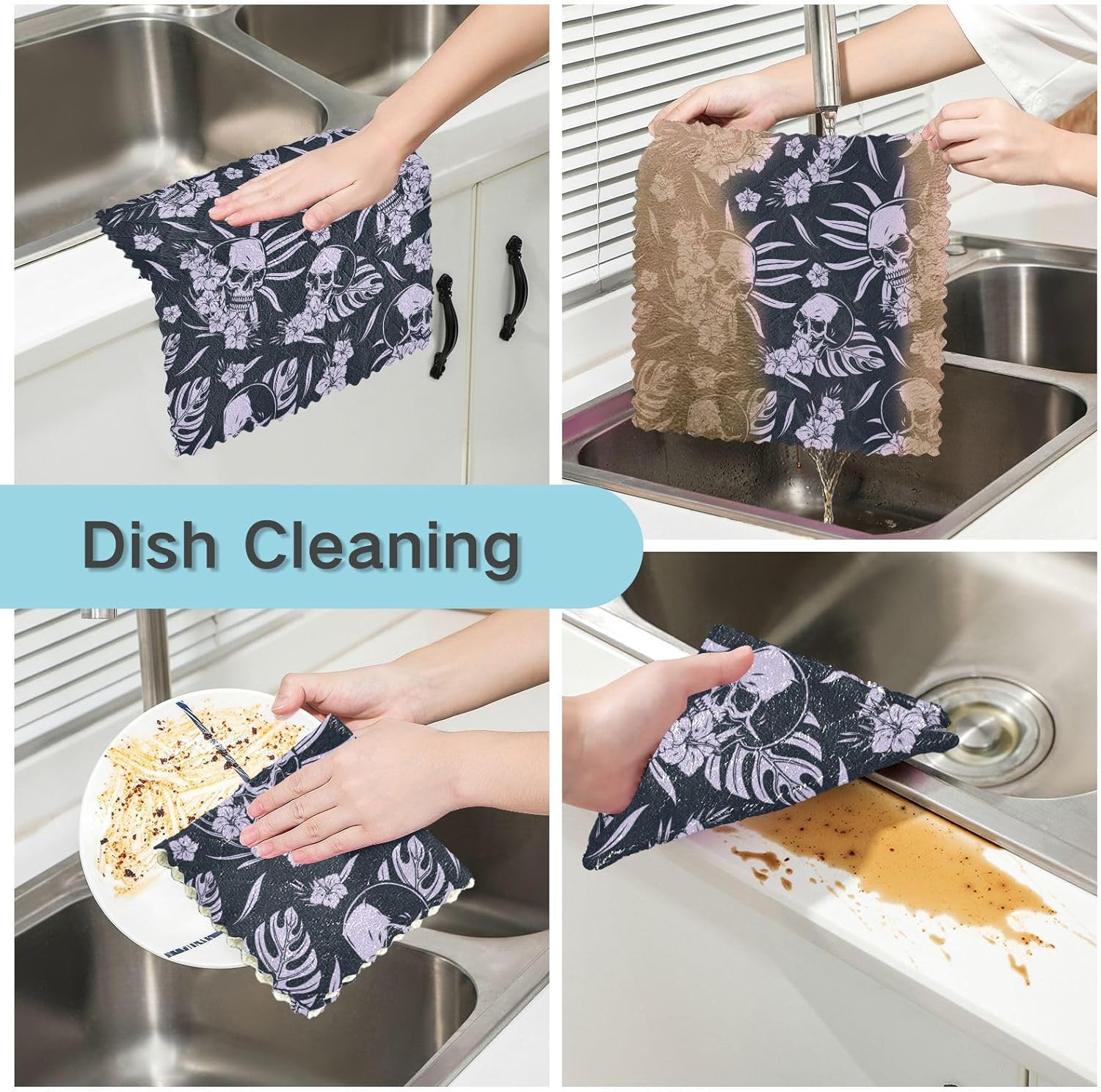 Vintage Tropical Skull 6 Pack Fast Drying Microfiber Kitchen Towels Print Soft Tea Cup Kitchen Towels for Bathroom Sink