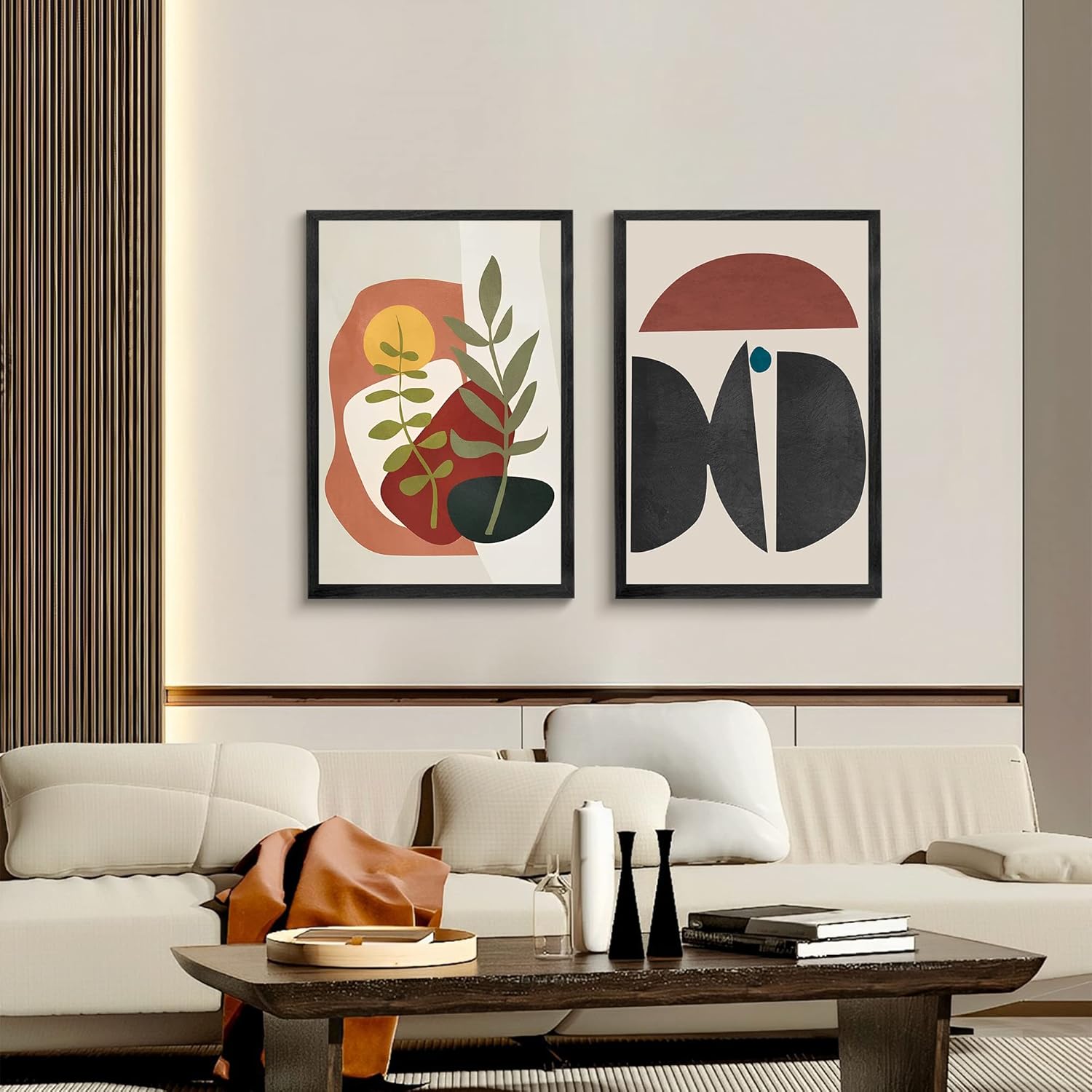 jenesaisquoi Arte de pared bohemio enmarcado, juego de 2 decoraciones de pared bohemias, impresiones de pared modernas de mediados de siglo, arte