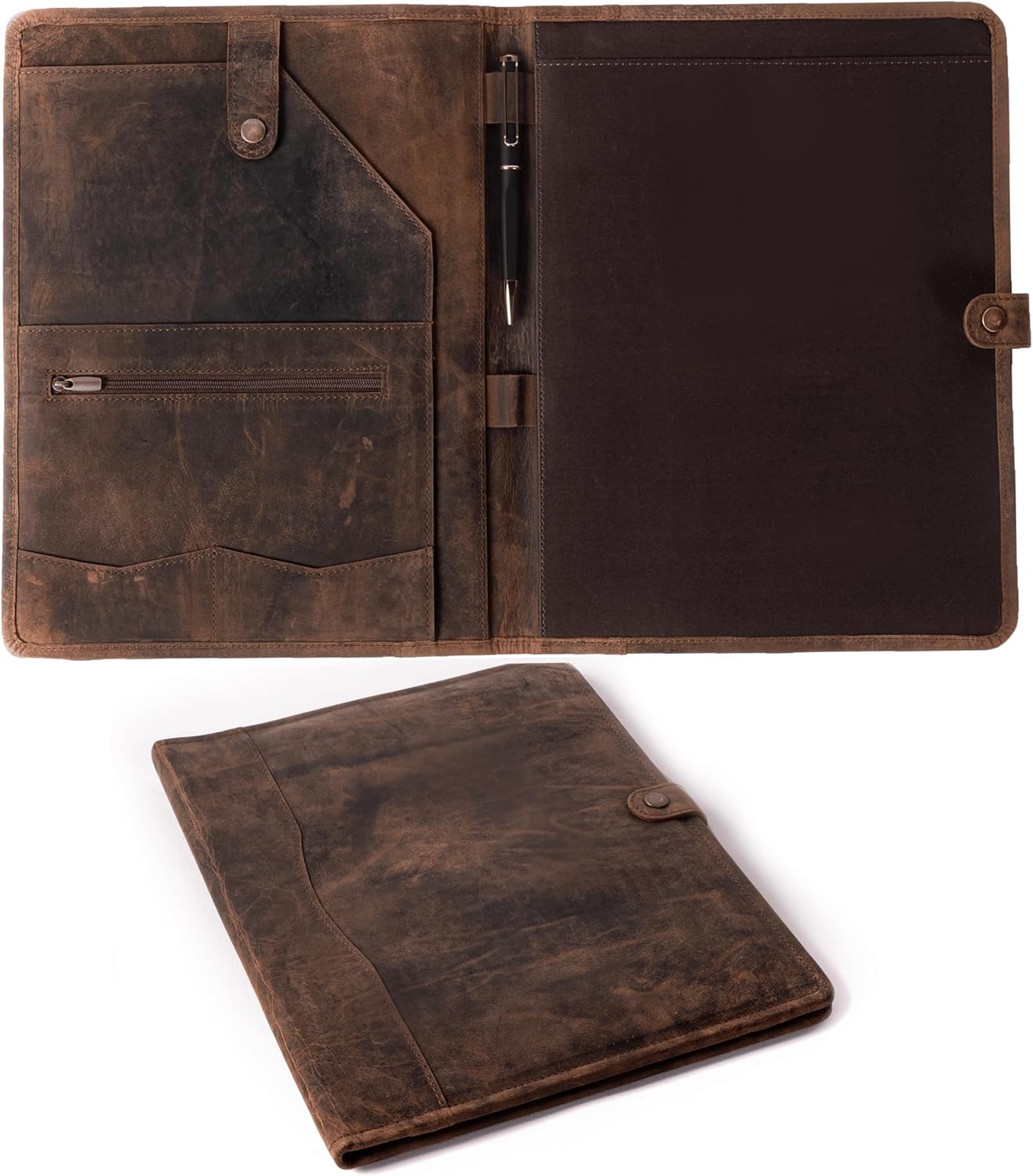 Cartera de cuero, carpeta de cuero con bolígrafo, cartera de cuero para hombres y mujeres, padfolio de cuero, carpeta de cuero, carpeta de cartera,