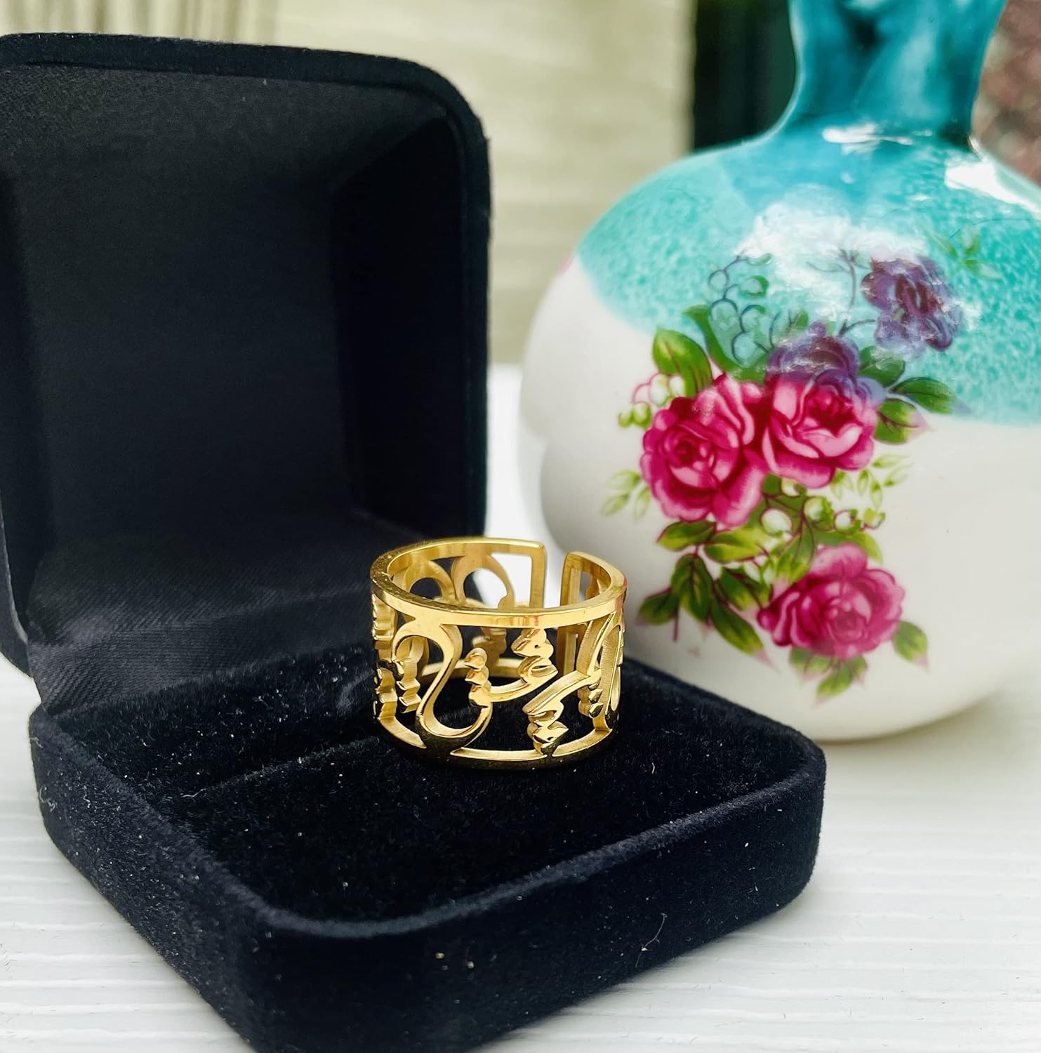 Love Ring, Gold Plated Persian Ring with Love Letter, Calligraphy Jewelry, Persian Jewelry, Special elegant and stylish gift for Her! Special