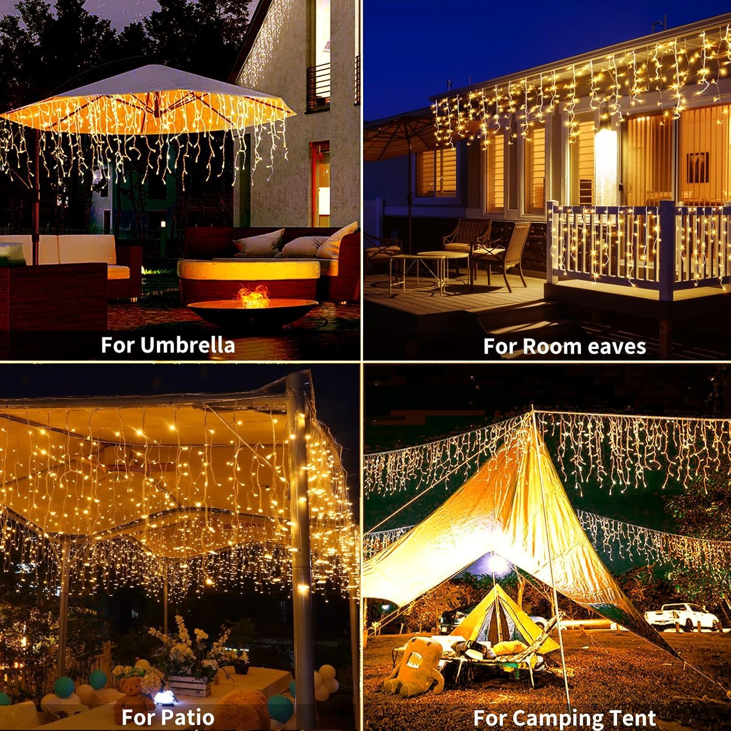 Luces solares de carámbano para decoración al aire libre  506 luces LED de Navidad de carámbano para exteriores, impermeables, con control remoto, 8