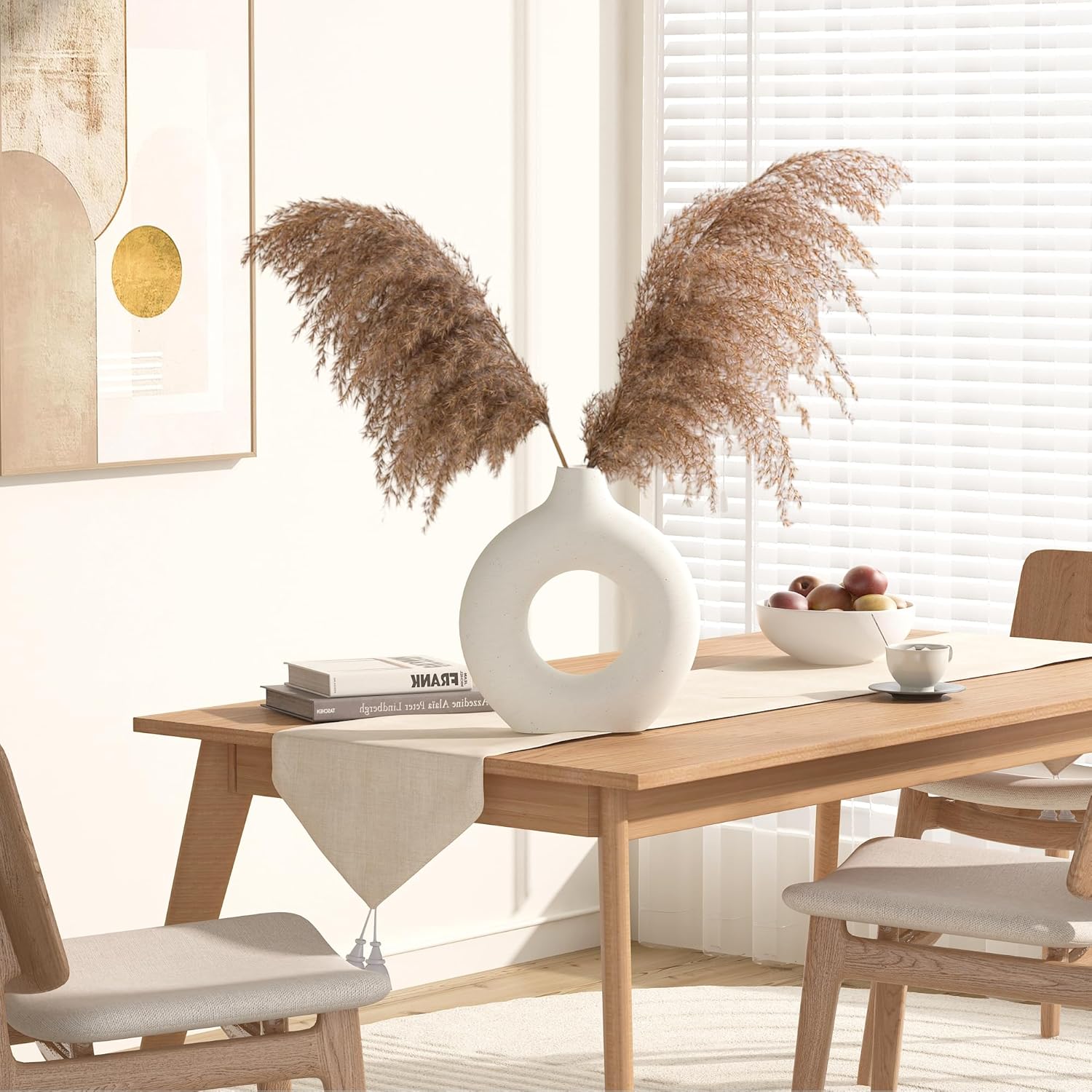 Jarrón bohemio de cerámica blanca, jarrón Dount para pampas, estilo minimalista nórdico, jarrones de flores mate para granja, sala de estar, mesa,