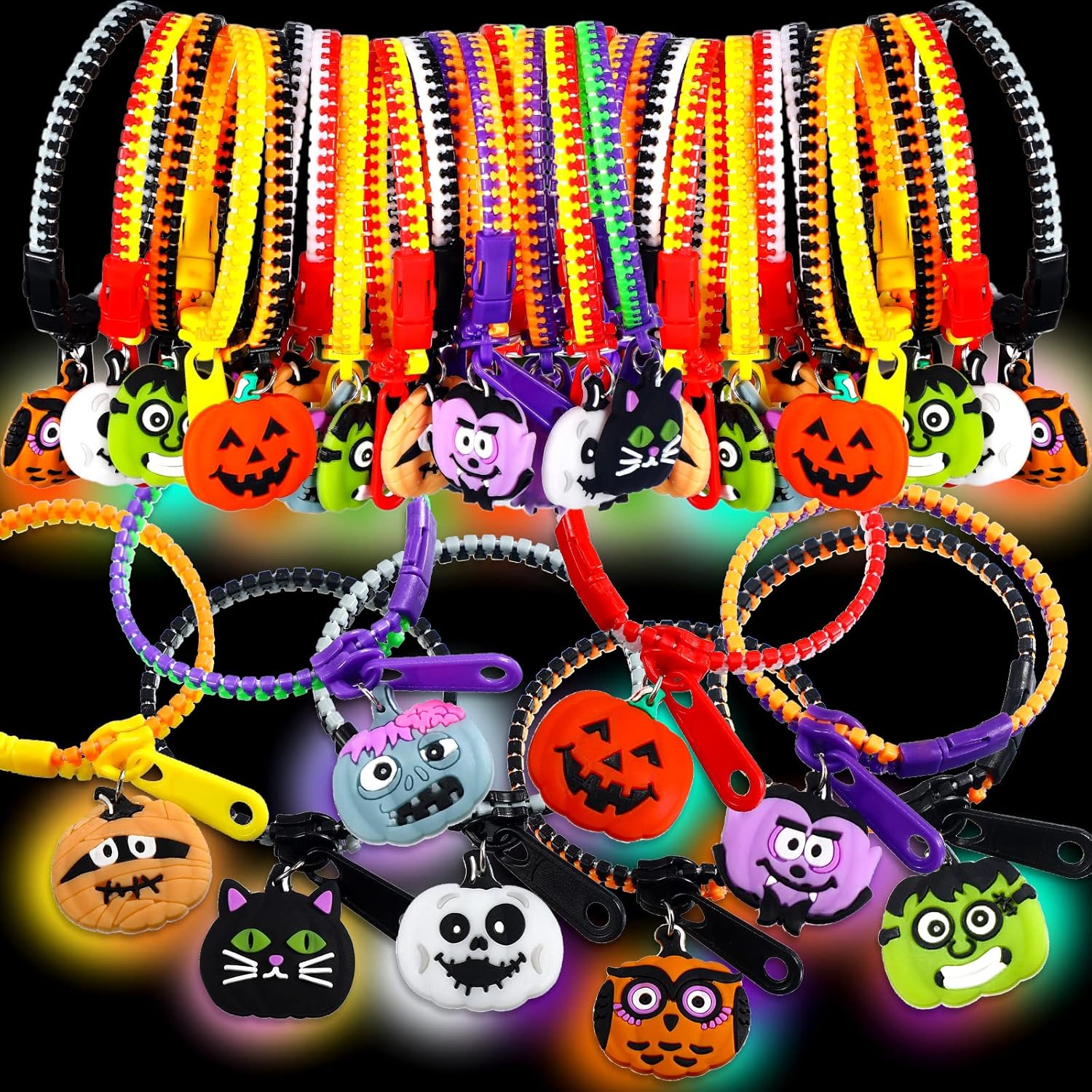 Capoda Juego de pulseras de Halloween para fiestas de Halloween, pulseras de truco o trato para niños y niñas, rellenos de bolsas de golosinas de