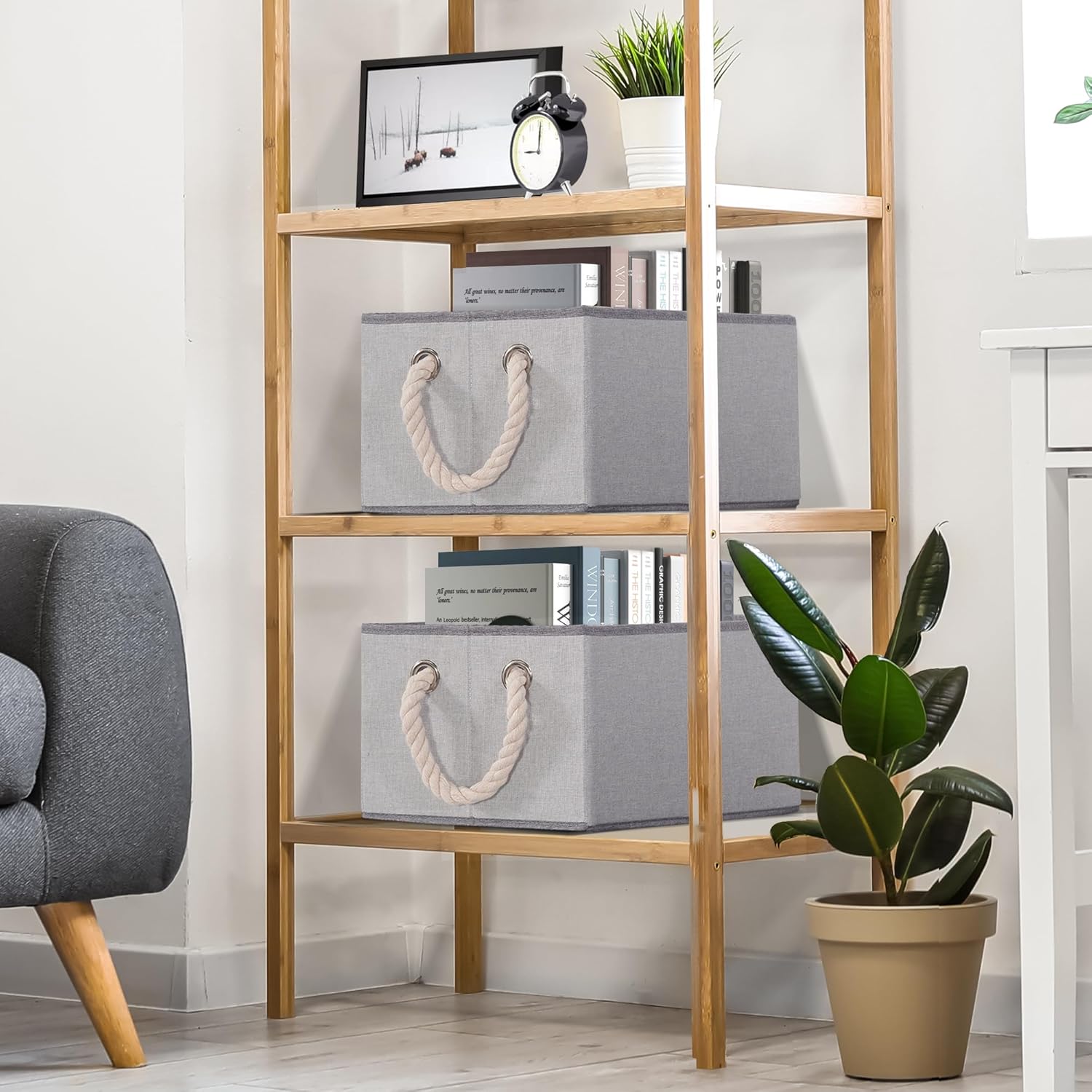 Contenedores de almacenamiento plegables con asas, cestas de almacenamiento decorativas para organización de estantes, cajas de almacenamiento
