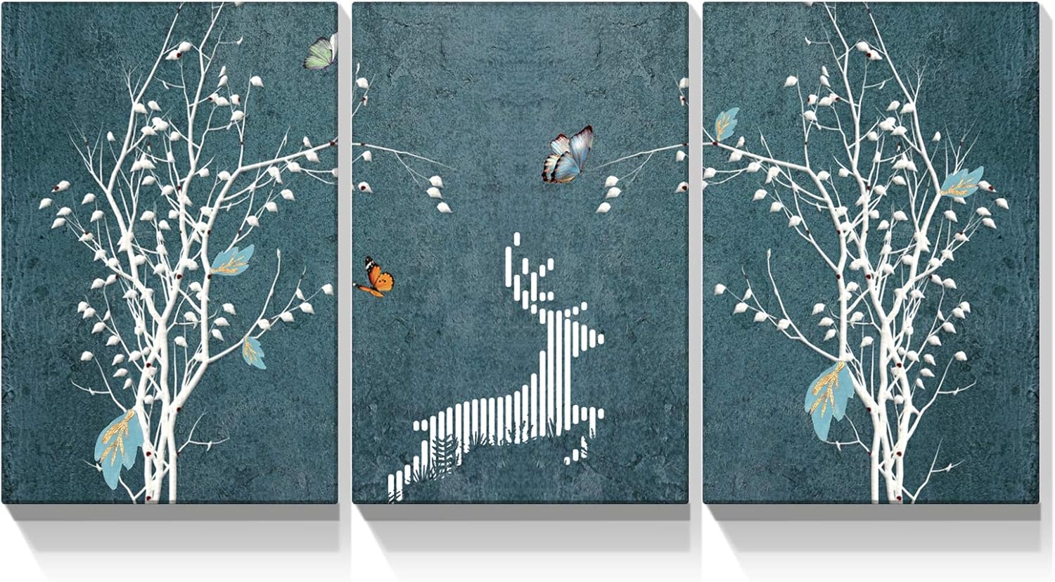 Looife – Lienzo decorativo para pared, 3 paneles, 36 x 48 pulgadas, 3 piezas de alce de vinatge con árbol, diseño de árbol, para decoración de
