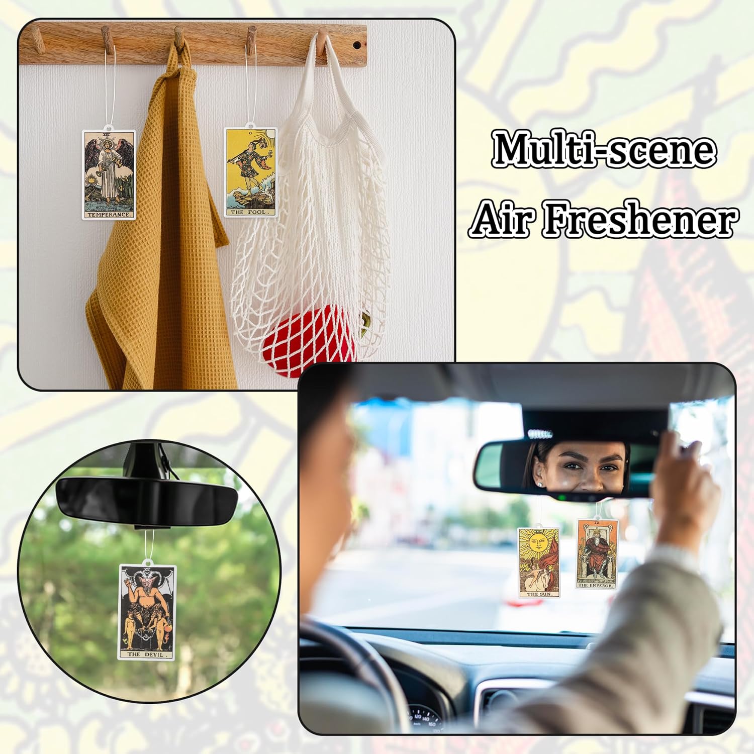 12 unidades de ambientador de aire para automóvil, tarjetas de tarot colgantes, tarjetas perfumadas de rebanada de fragancia, lindo ambientador de