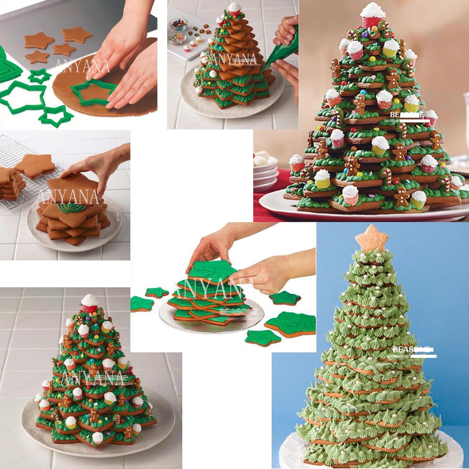 Anyana plástico 10 unids set 3D Gingerbread Star Navidad decoración fondant donut Cookie nesting cutters kit galleta pastelería molde para árbol de