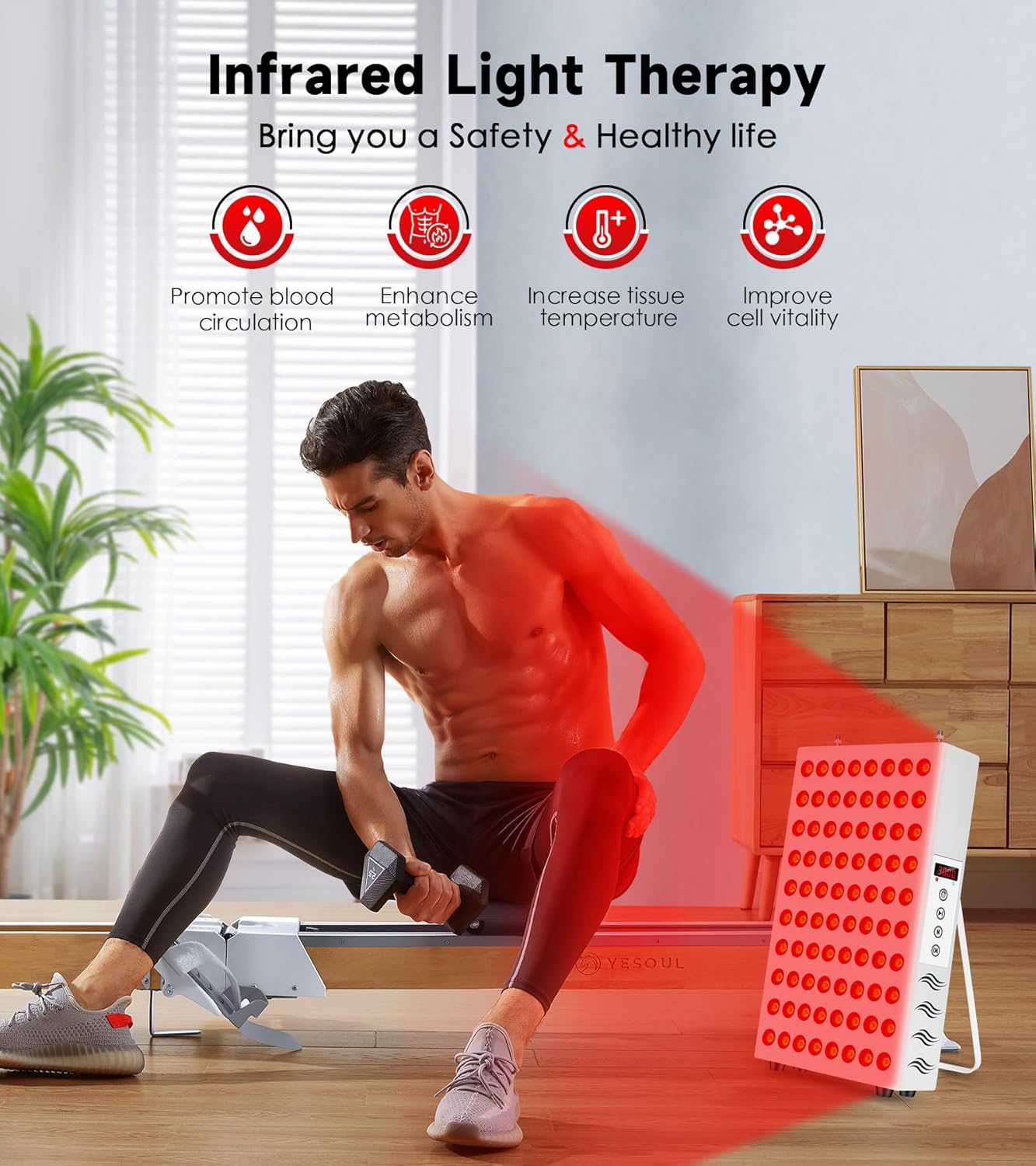 Terapia de luz roja para cara y cuerpo, lámpara de terapia de luz roja yasinaner de 660 nm roja y 850 nm de luz infrarroja cercana, dispositivo de