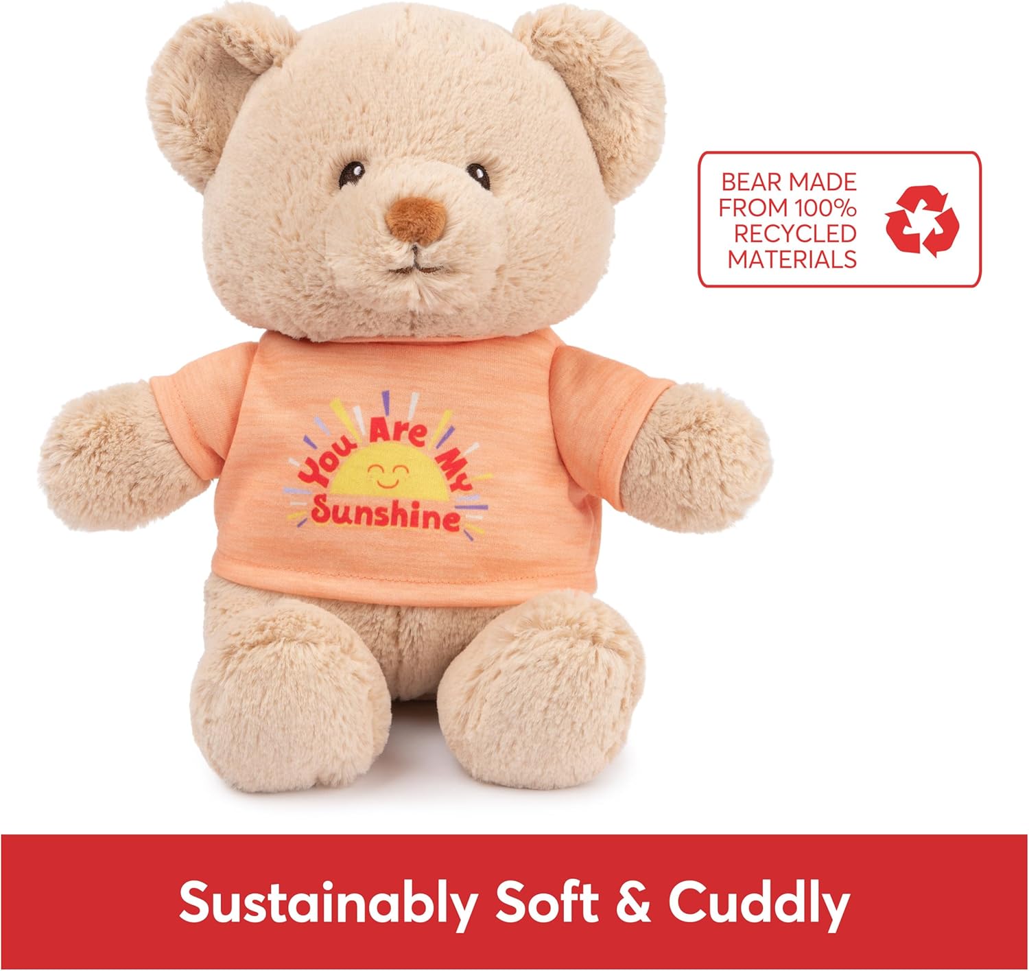 GUND Oso de mensaje sostenible “You are My Sunshine” con camiseta naranja, oso de peluche hecho de materiales 100% reciclados para edades de 1 año