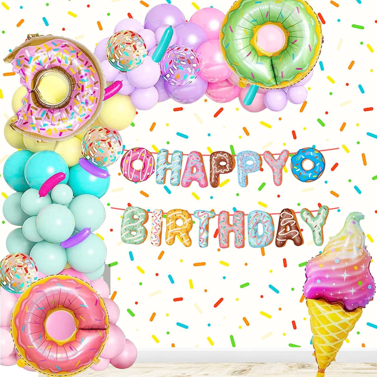 Kit de arco de guirnalda de globos con forma de dona, suministros de fiesta de donas, globos multicolor en forma de dona para boda, fiesta de