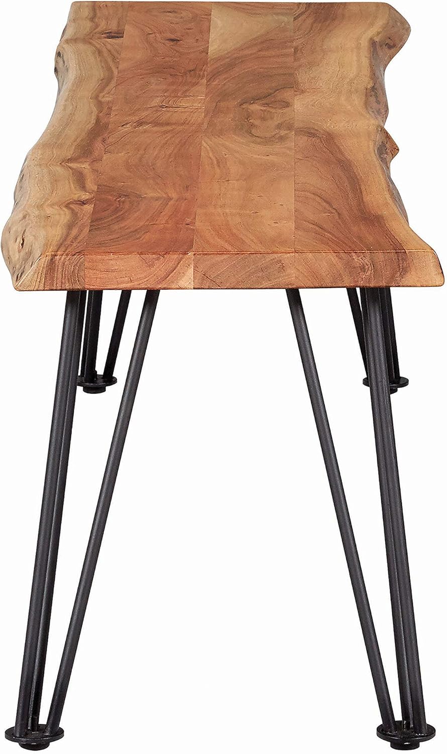 Coaster Furniture Sherman – Banco de comedor moderno de madera maciza con borde vivo, base de metal, acacia natural, plomizo, 190913