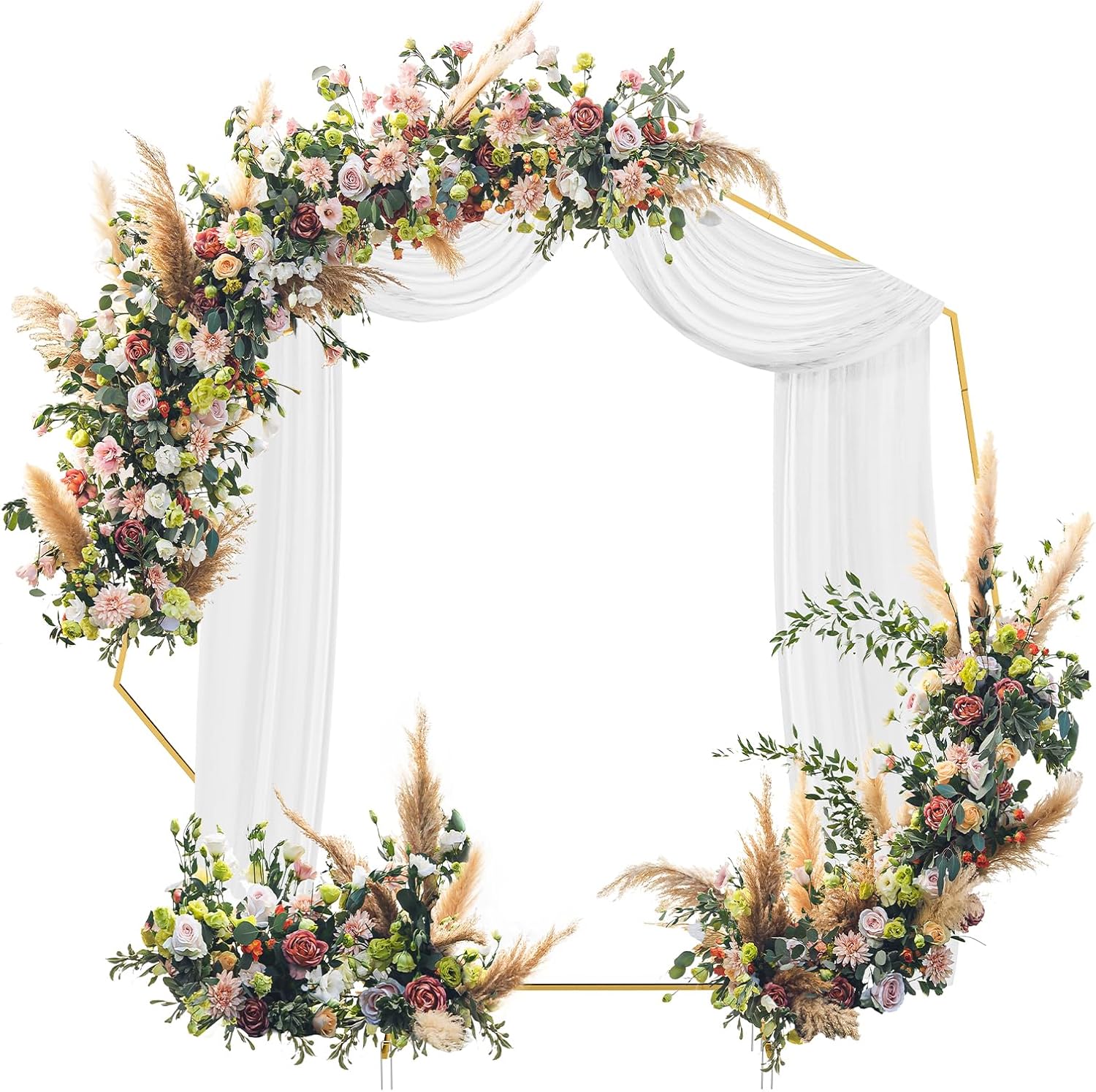 melos Arcos de boda de 7.5 x 7.4 pies para ceremonia, soporte de arco de globos de metal heptagonal, soporte de fondo para jardín, fiestas,