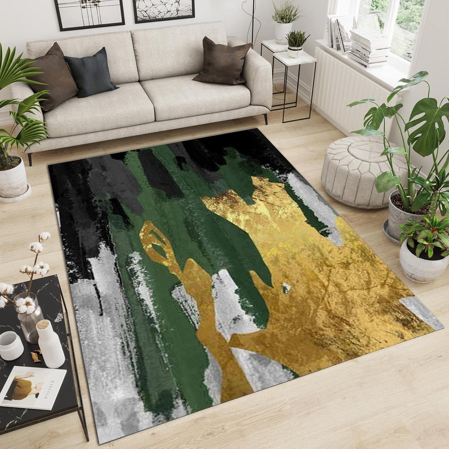Alfombra moderna para decoración del hogar, alfombra ligera de lujo verde esmeralda, negro, dorado, gris, suave, antideslizante, fácil de limpiar,