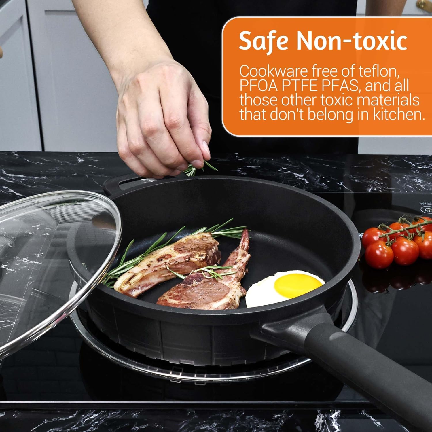 Wodillo Juego de utensilios de cocina, ollas y sartenes con utensilios, superficie de cocción antiadherente resistente a los arañazos compatible con