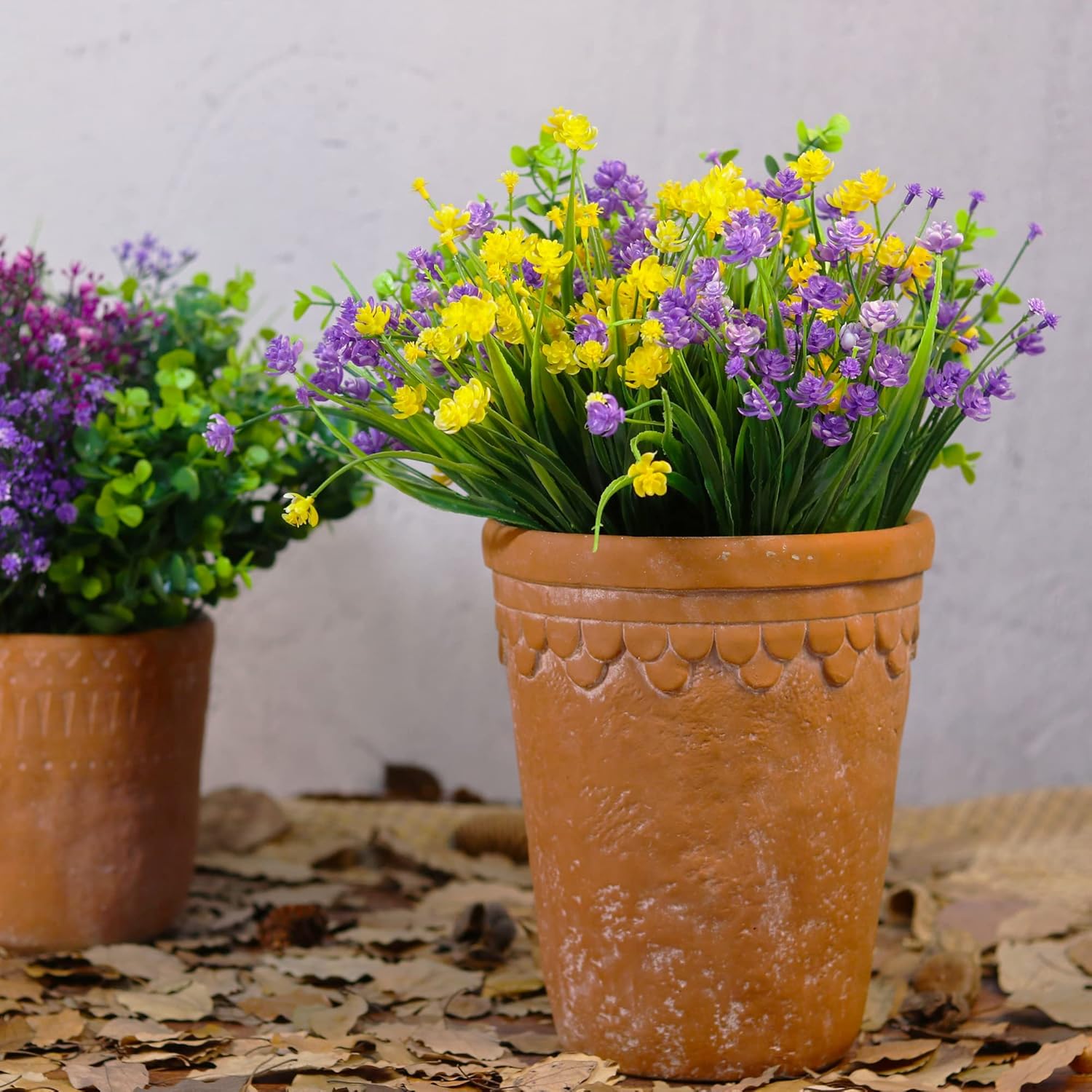12 paquetes de flores artificiales para exteriores, resistentes a los rayos UV, no se decoloran, arbustos de plástico sintético, plantas verdes para