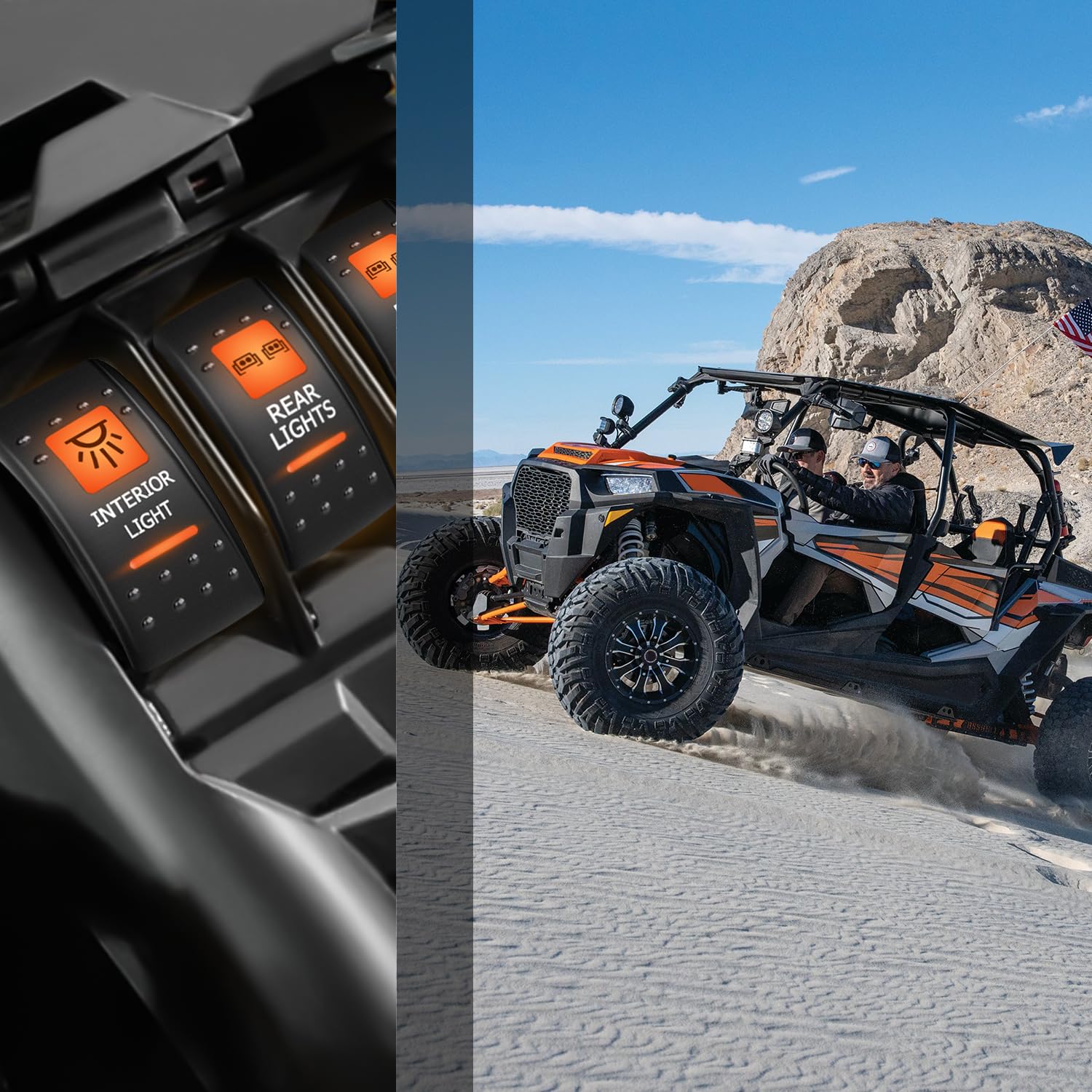 Nilight Interruptor basculante de luz interior UTV, interruptor de barra de luz LED SPST de 5 pines con retroiluminación naranja de 12 V 24 V,