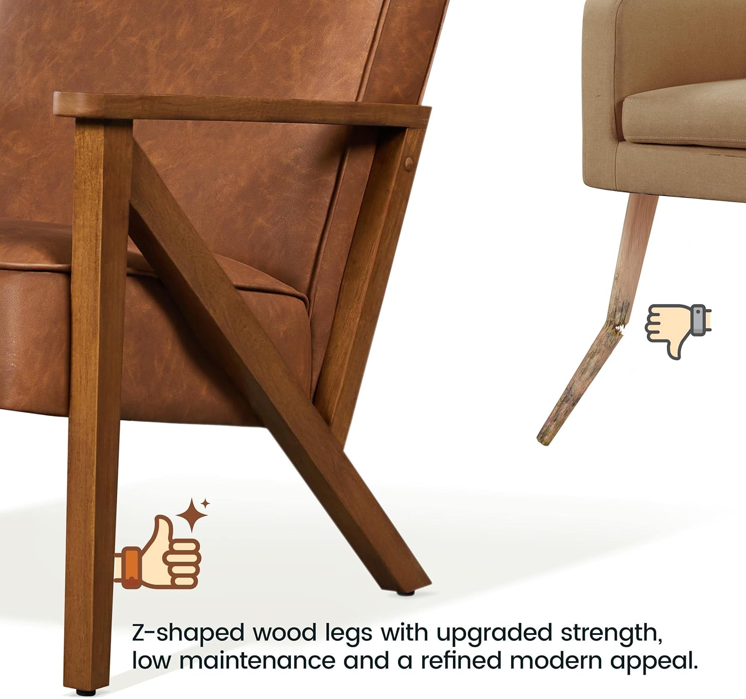 Yaheetech Silla decorativa de piel sintética con marco de madera, moderna silla retro para sala de estar, oficina, área de recepción, color marrón