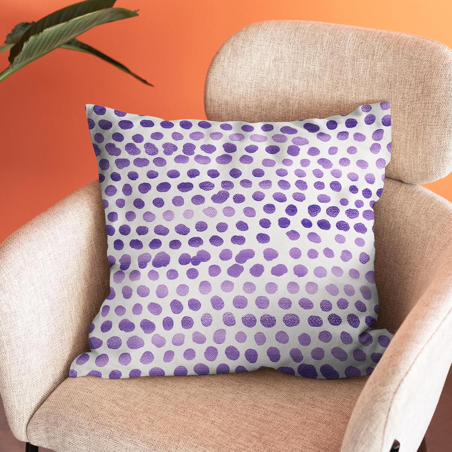 Juego de 2 fundas de almohada de lunares color violeta crema de 18 x 18 pulgadas, diseño bohemio para exteriores, diseño bohemio con pinceladas,