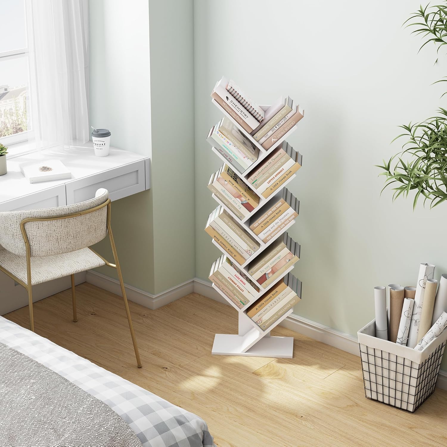 Hoctieon Estantería de árbol de 10 niveles, estantería de 10 estantes, estantería de árbol de pie independiente, estante de pie para libros,