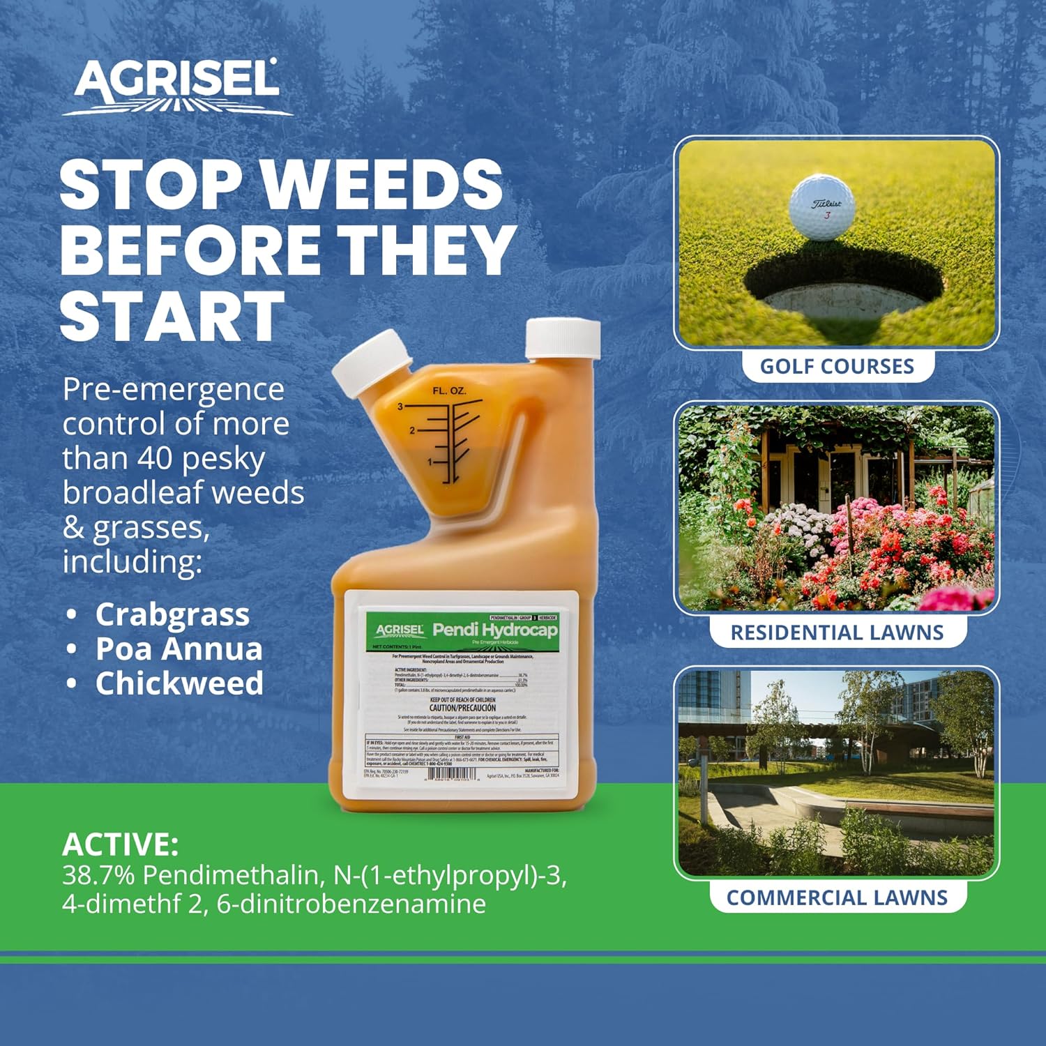 Pendi Hydrocap – Herbicida con fórmula pre-emergente, eficaz en más de 40 hierbas y hierbas de hoja ancha, sin manchas, bajo olor, se mezcla