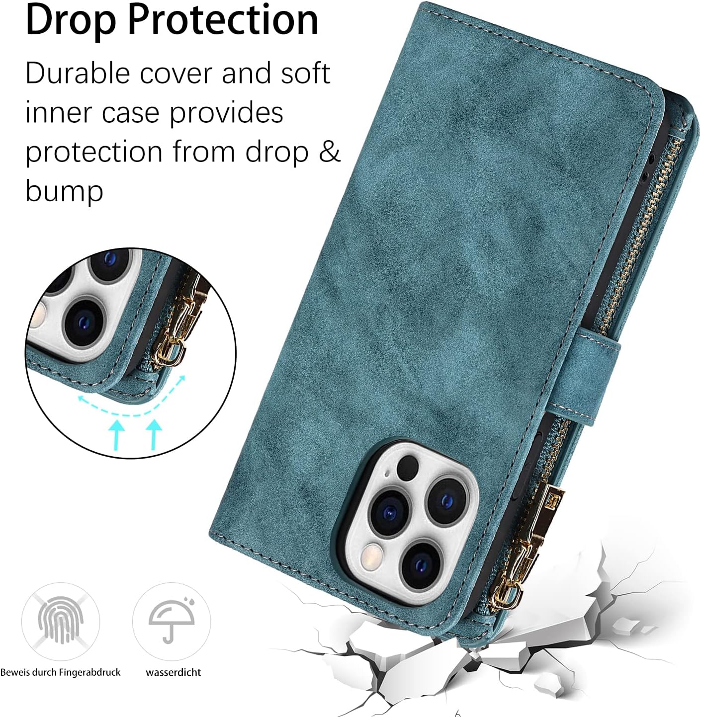 Funda para teléfono iPhone 13 Mini Funda tipo cartera con tarjetero para iPhone 13 Mini, funda de cuero tipo cartera con tapa y tarjetero – Azul