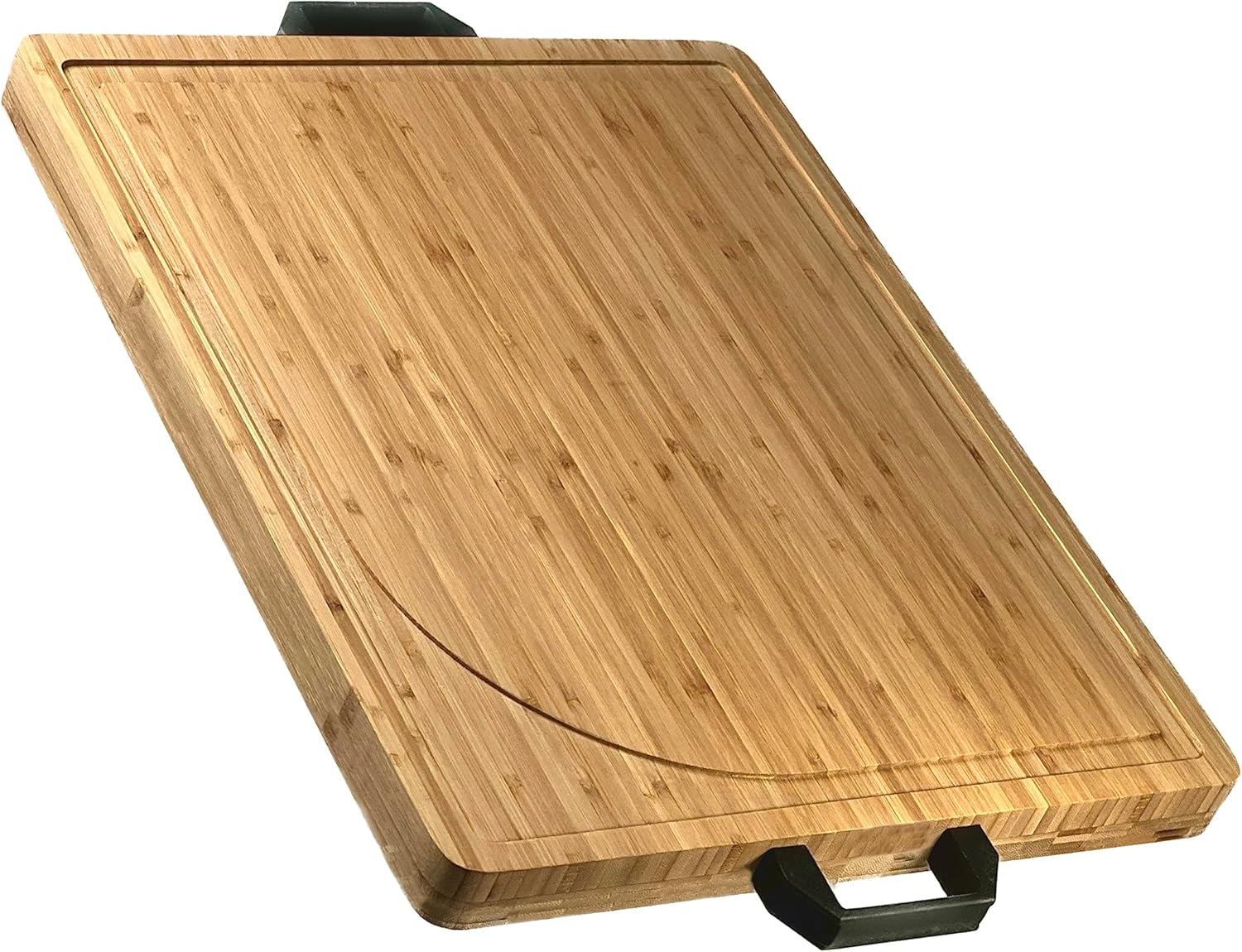 Tabla de cortar de bambú orgánico extragrande con asas de aluminio negro, tabla de cortar de madera reversible, tabla de tallar de bambú para carne