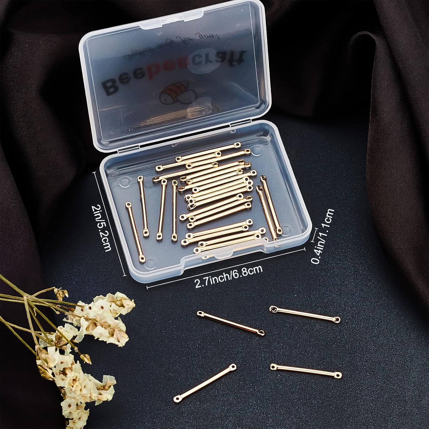 Beebeecraft 30 conectores de eslabones de barra chapados en oro de 18 quilates, conectores de tira de 2 agujeros, dijes colgantes de 0.984in x
