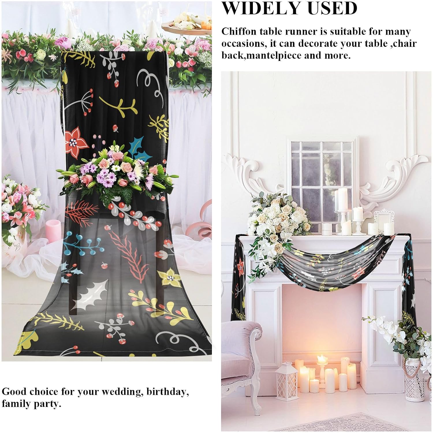 Christmas Cute Scandinavian Flower Table Runner Fall Kitchen Decor for Desk Decor Christmas Table Runner 108 Inches Long