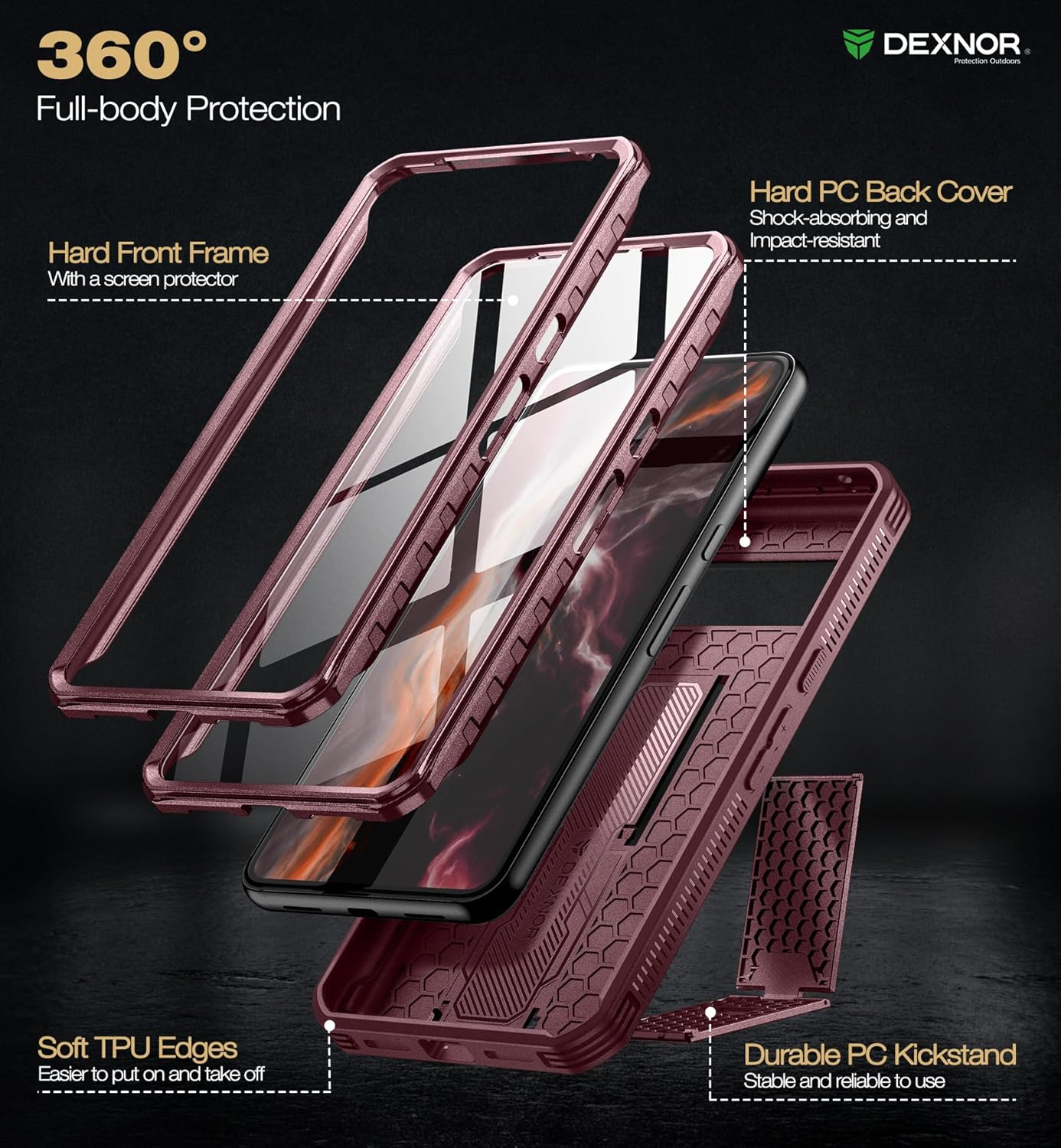 Dexnor Funda de cuerpo completo para Google Pixel 8 Pro, protector de pantalla integrado y soporte, marco frontal extra, protección de grado militar