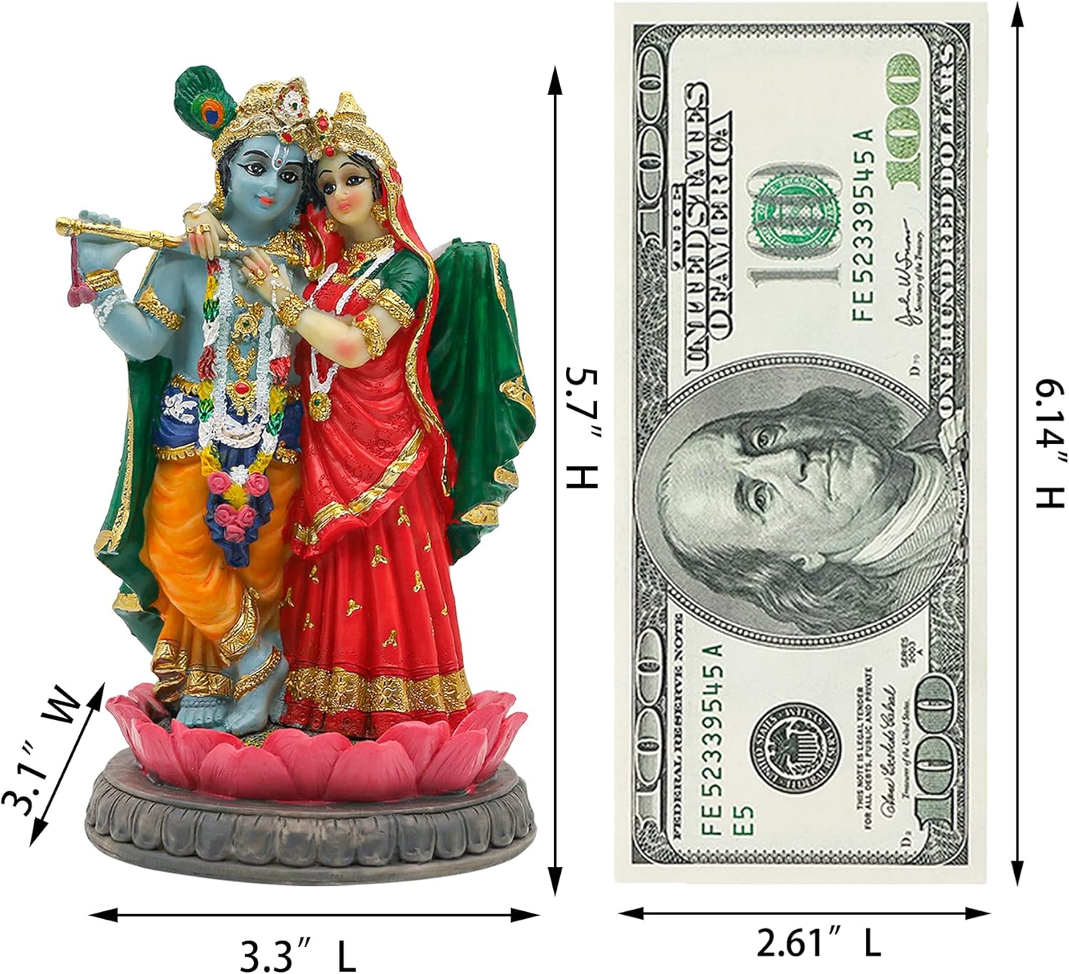 alikiki Estatua de Dios indio Radha Krishna  5.7 pulgadas de alto, diosa hindú Radha y Dios Krishna escultura India Murti, artículo para el hogar,