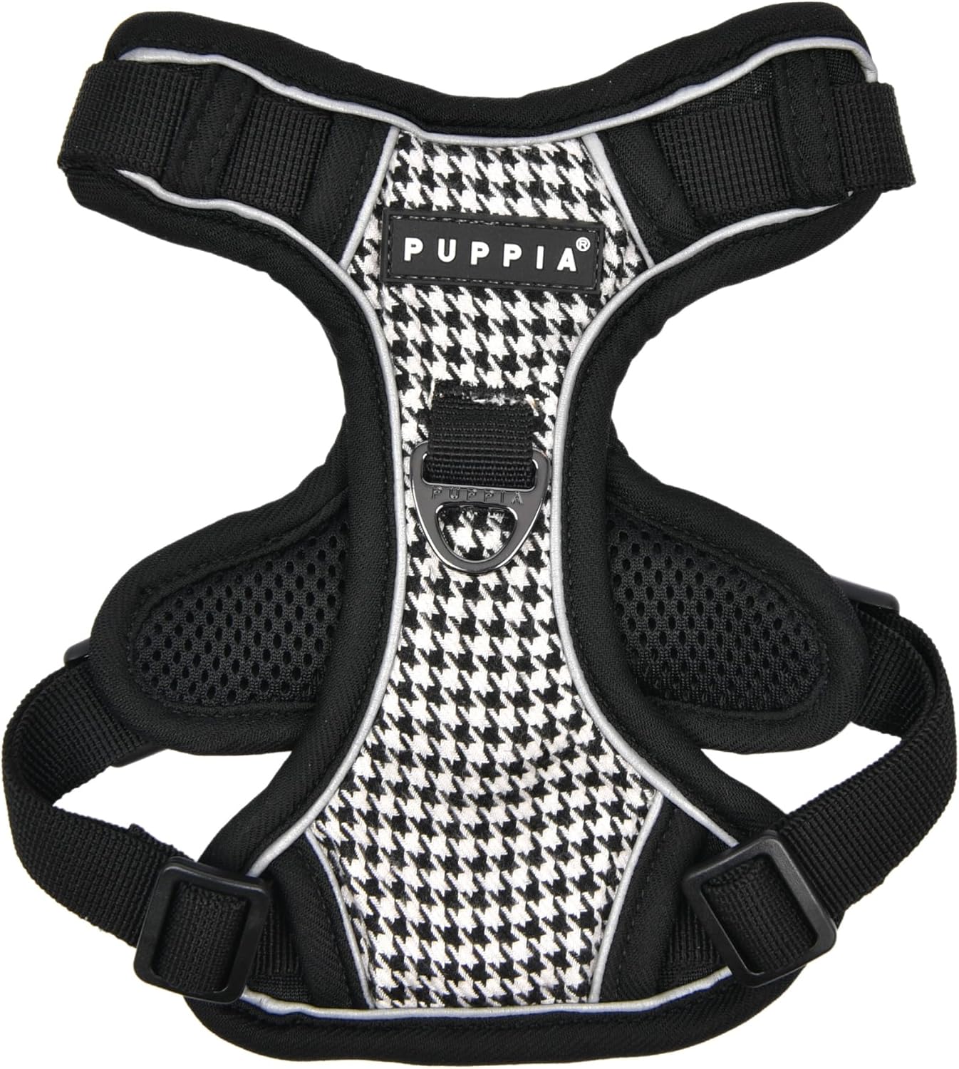 Puppia Conall – Arnés para perro con patrón de pata de gallo, resistente, ajustable, para cuello y pecho, reflectante para perros pequeños y