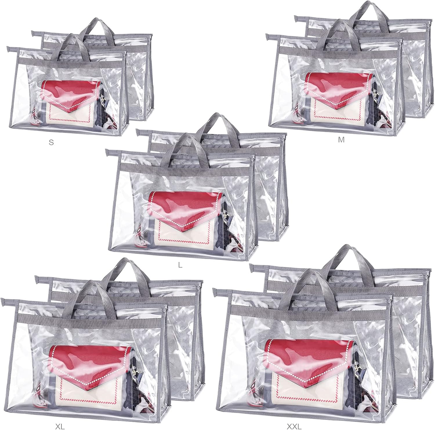 LASZOLA – 10 bolsas transparentes para almacenamiento de bolsas, bolsa de almacenamiento transparente con cremallera y asa para estante de armario,