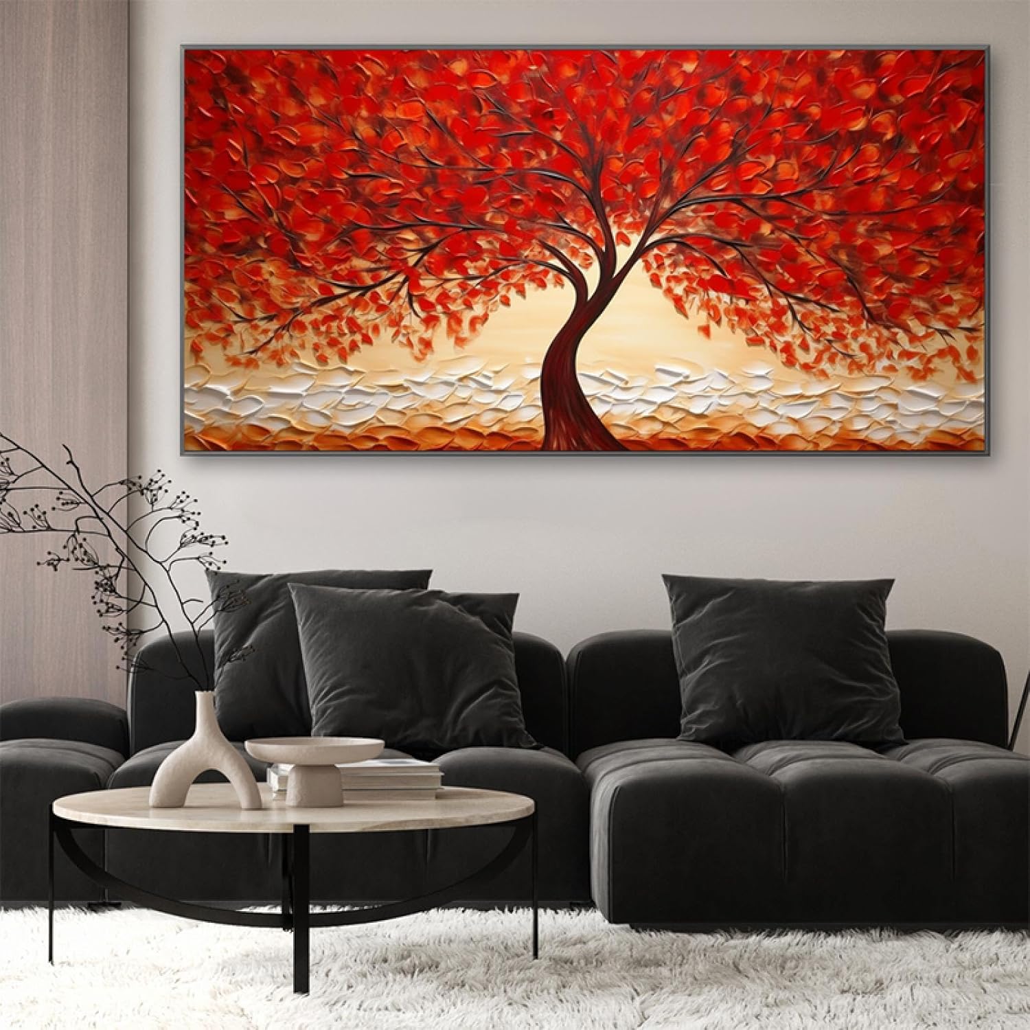 Arte de pared de gran tamaño, pintura de árbol rojo, impresa en lienzo, carteles abstractos para sala de estar, decoración moderna del hogar, 39 x