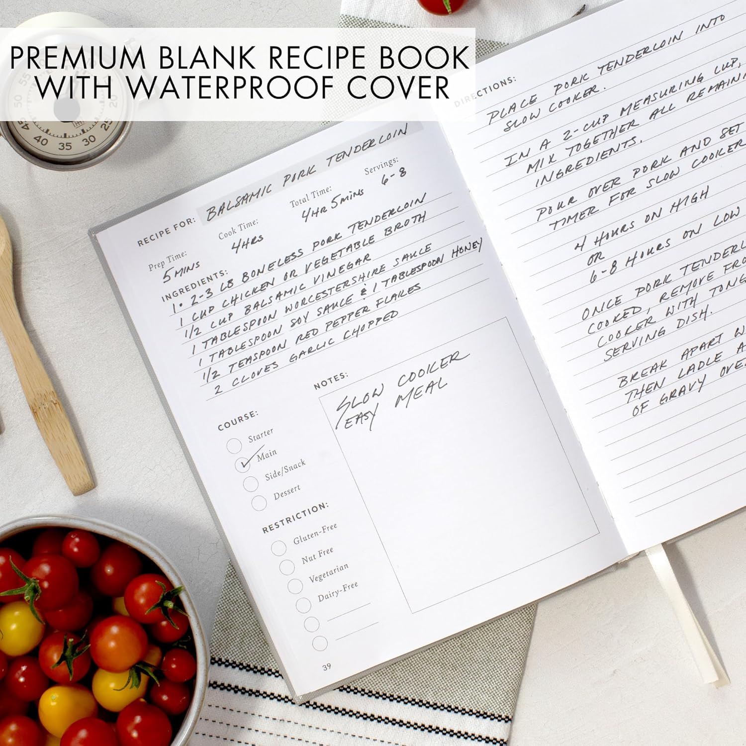 ZICOTO Libro de recetas estético en blanco con cubierta impermeable, el cuaderno de recetas perfecto para escribir en tus propias recetas, libro de